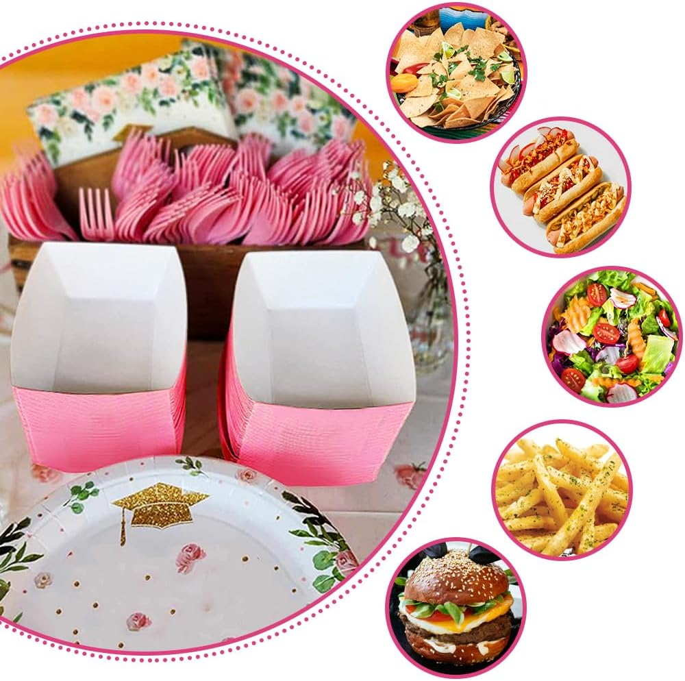 100 Pack 3LB Paper Food Trays with Pink Color