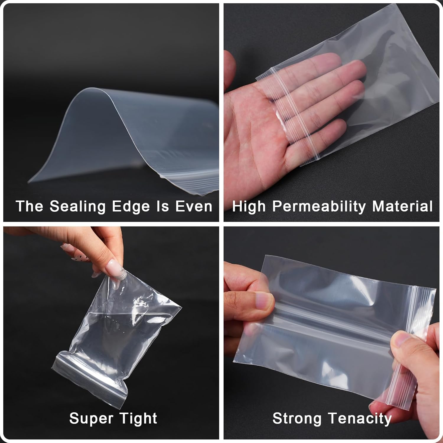 500 Pcs Small Clear Plastic Zip Bags with 5 Sizes and Sticker Tags
