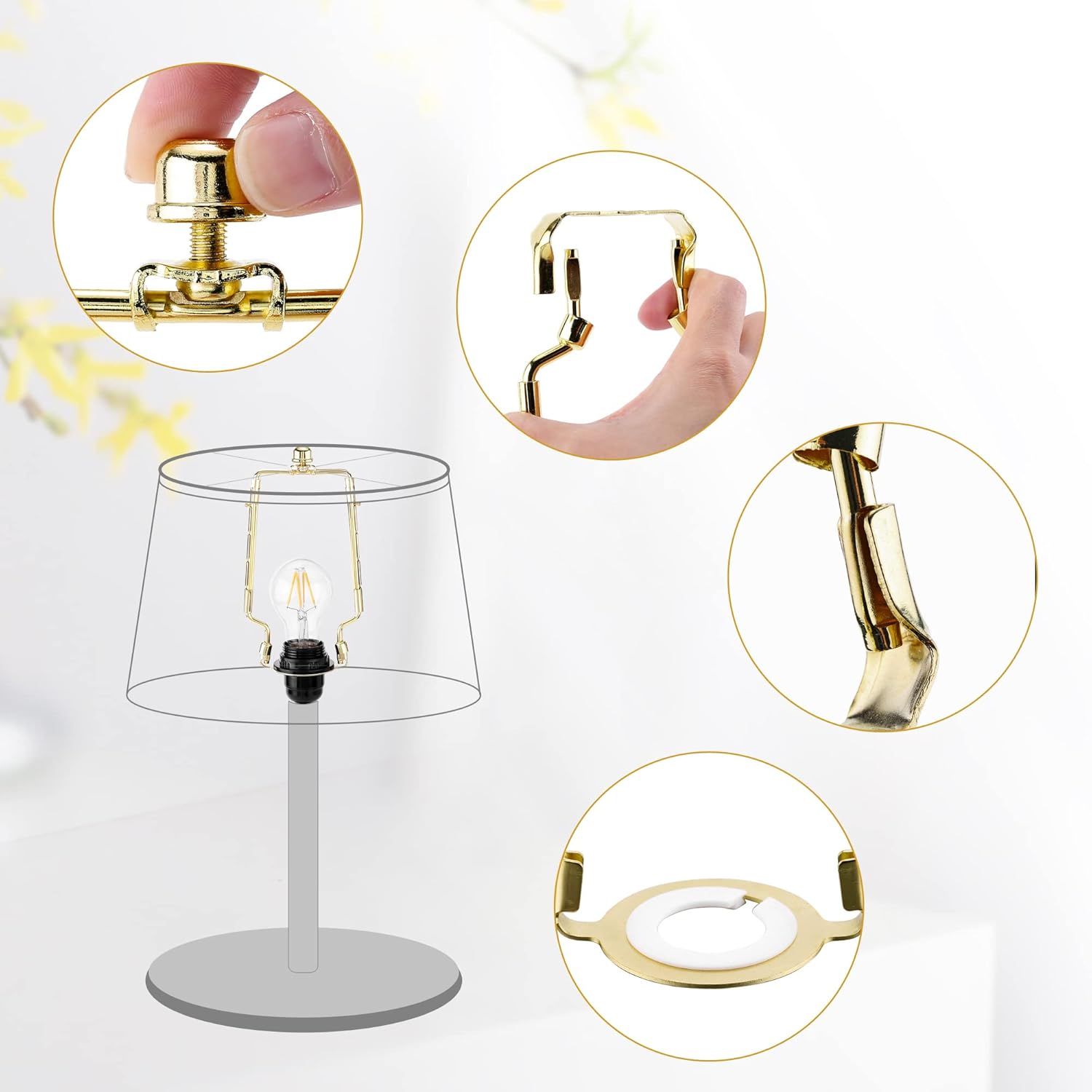 Mornajina Adjustable Lamp Harp Holder Set Gold