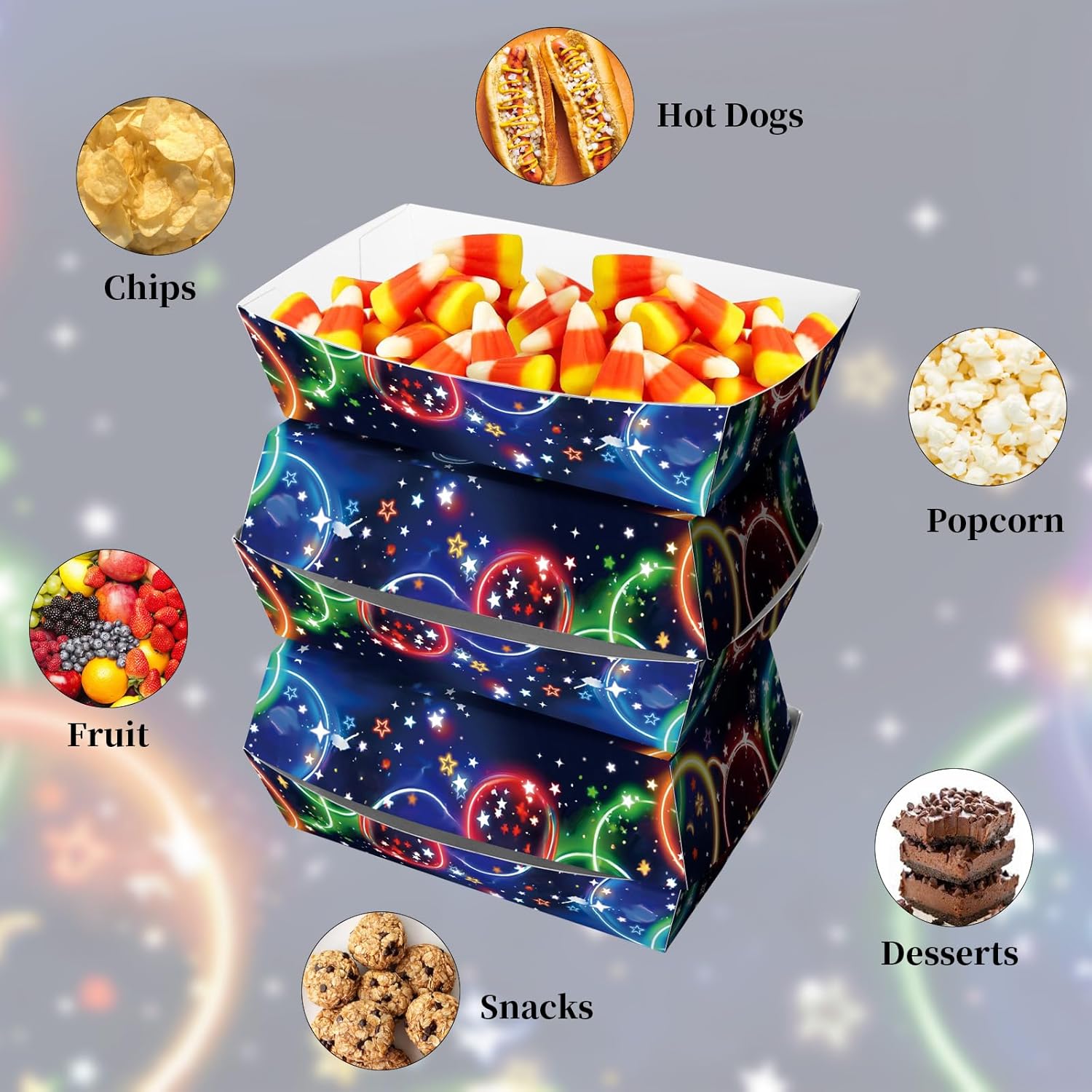 KERINGO Neon Food Trays 50 Pack 3Lb Glow in Dark Plates