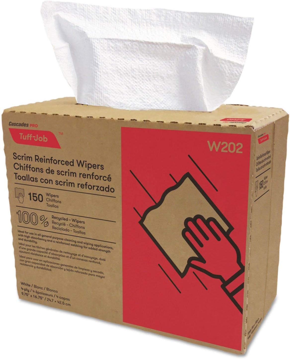 Cascades Tuff-Job Scrim Reinforced Wipers 9 34x16 34 White 150Box