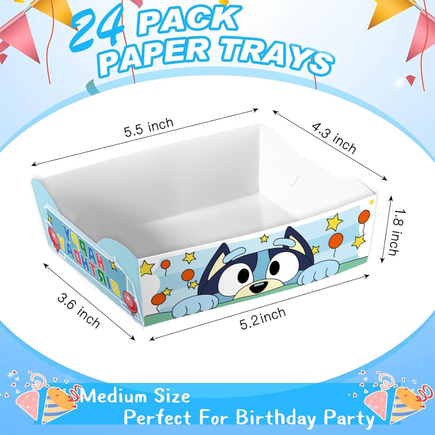 Blue Cartoon Dog Disposable Paper Trays 24Pcs