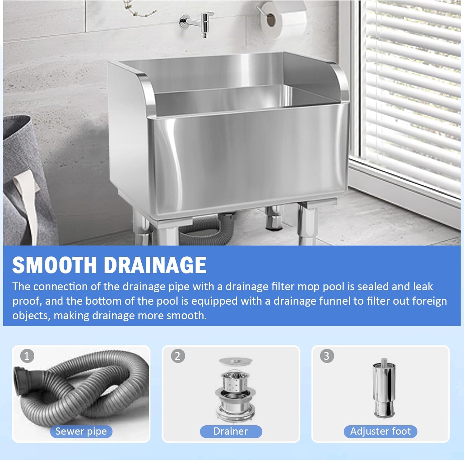 Commercial Floor Mop Sink Stainless Steel Cleaning Basin Vertical Sewage Tank for Laundry and Industrial Use