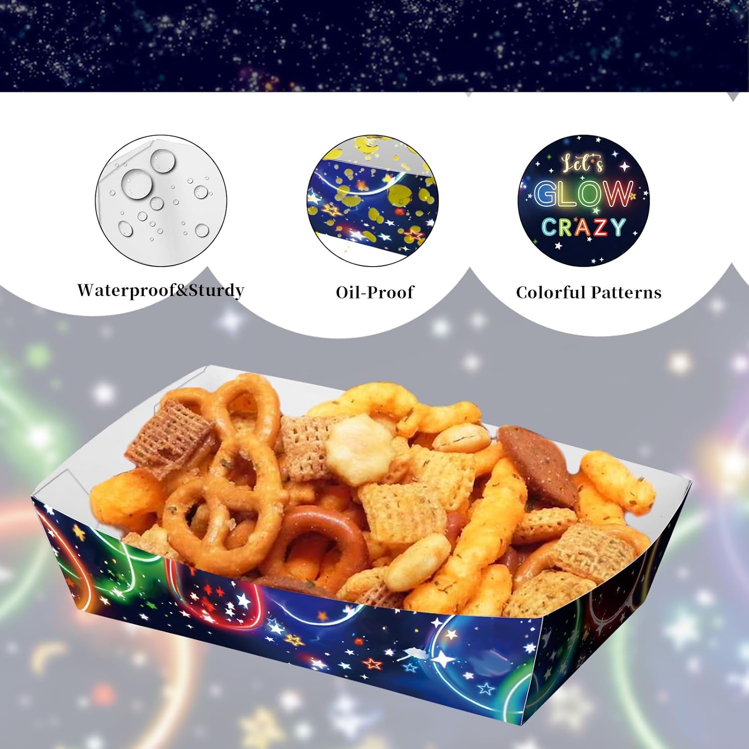 KERINGO Neon Food Trays 50 Pack 3Lb Glow in Dark Plates