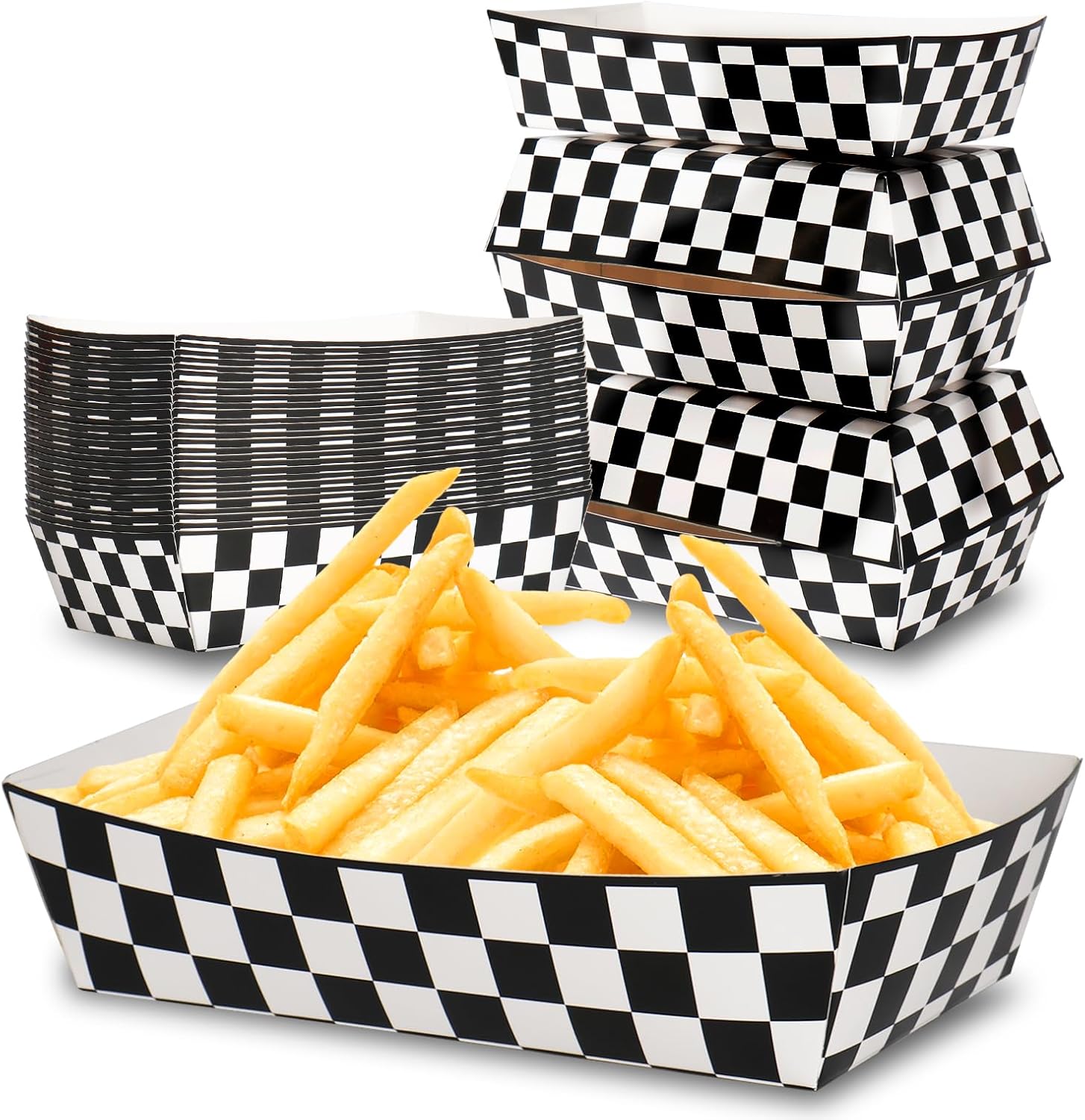 KERINGO 50 Pack Checkered Paper Food Trays 3Lb Race Car Birthday Party Supplies