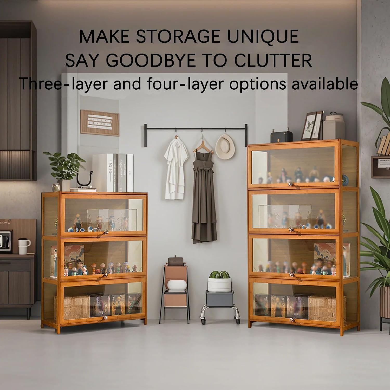 SAADHGG Curio Display Cabinet with Acrylic Glass Door Four Layer Storage Shelves