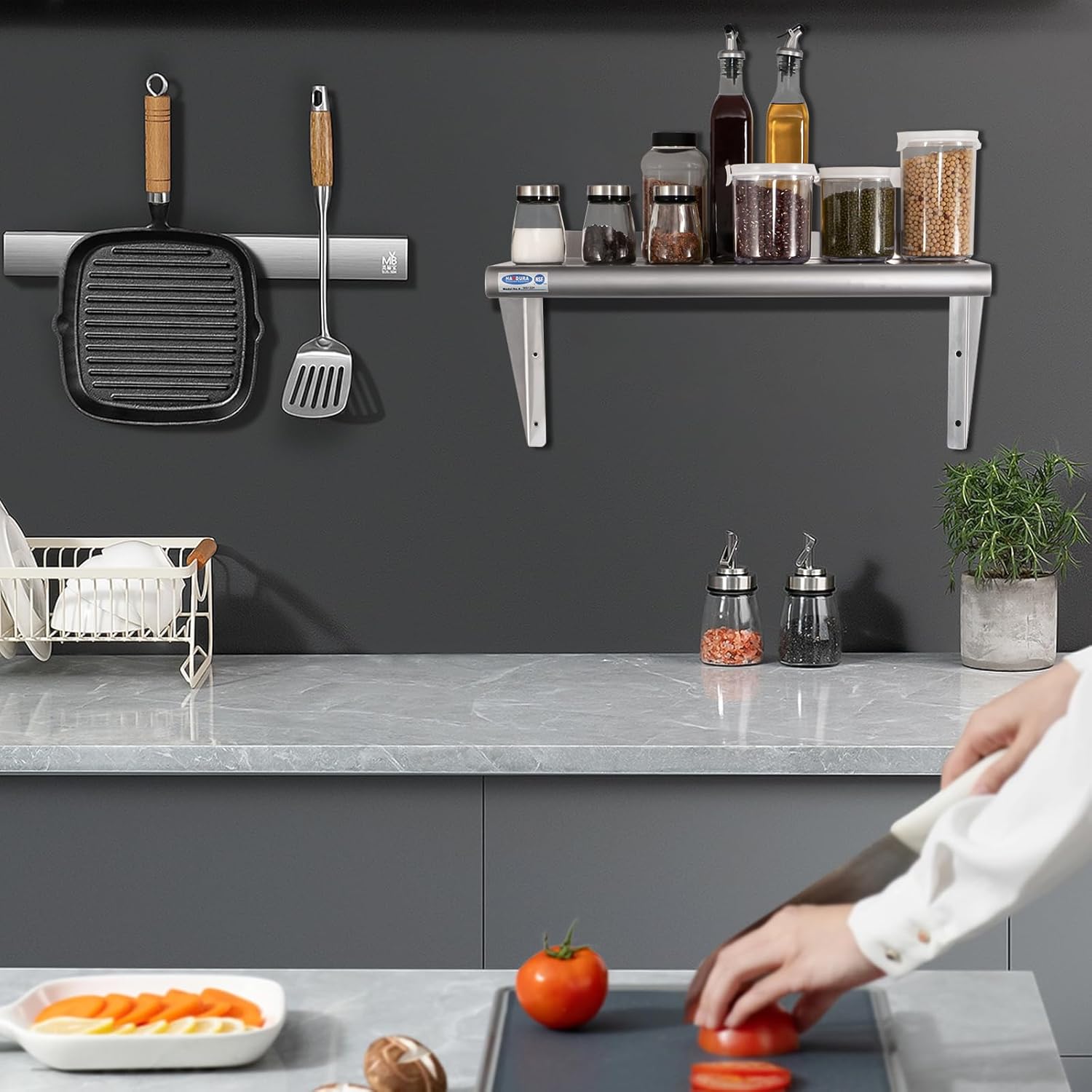 HARDURA 12x24 Stainless Steel Wall Shelf 210lb