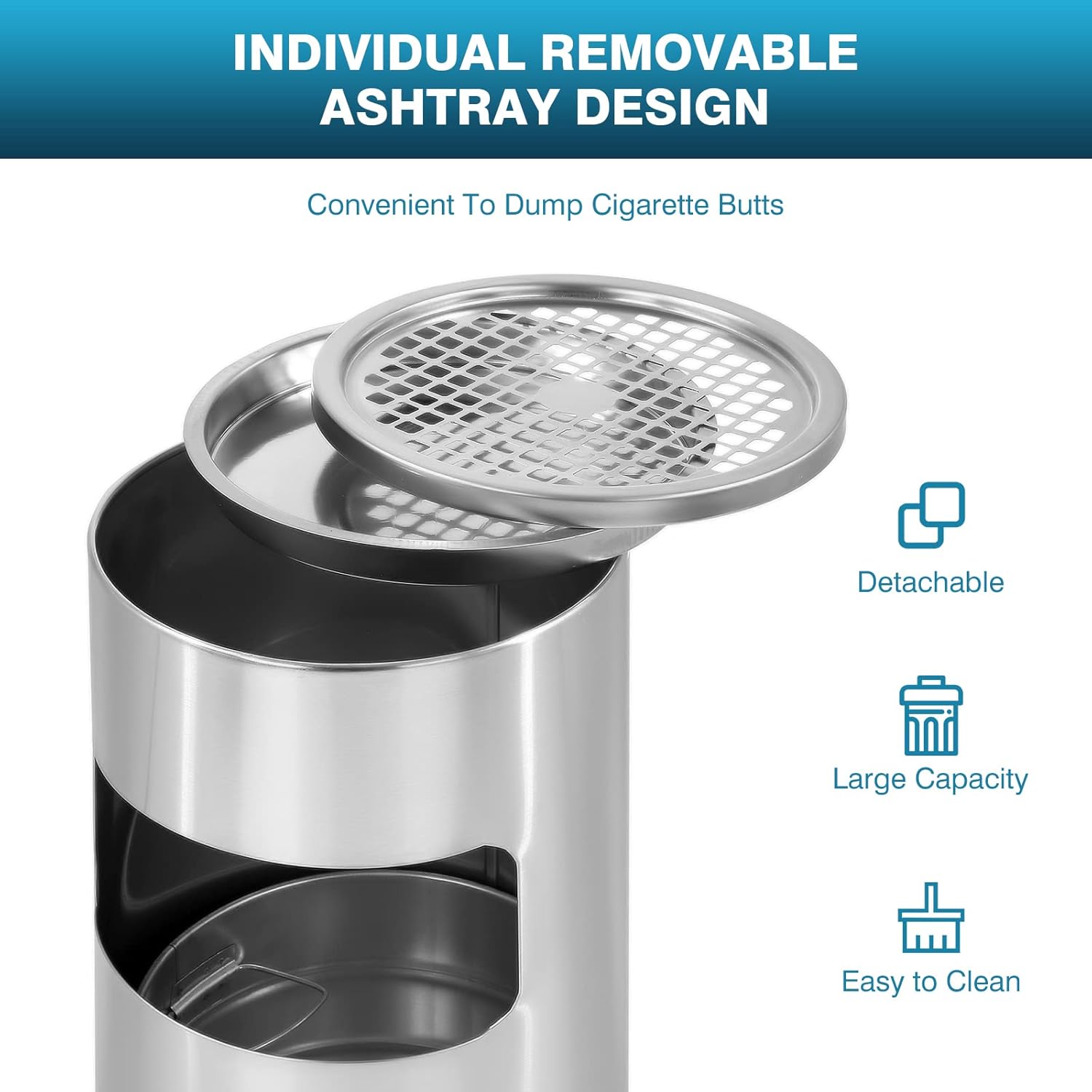 IRONWALLS Indoor Outdoor Trash Can with Lid Silver