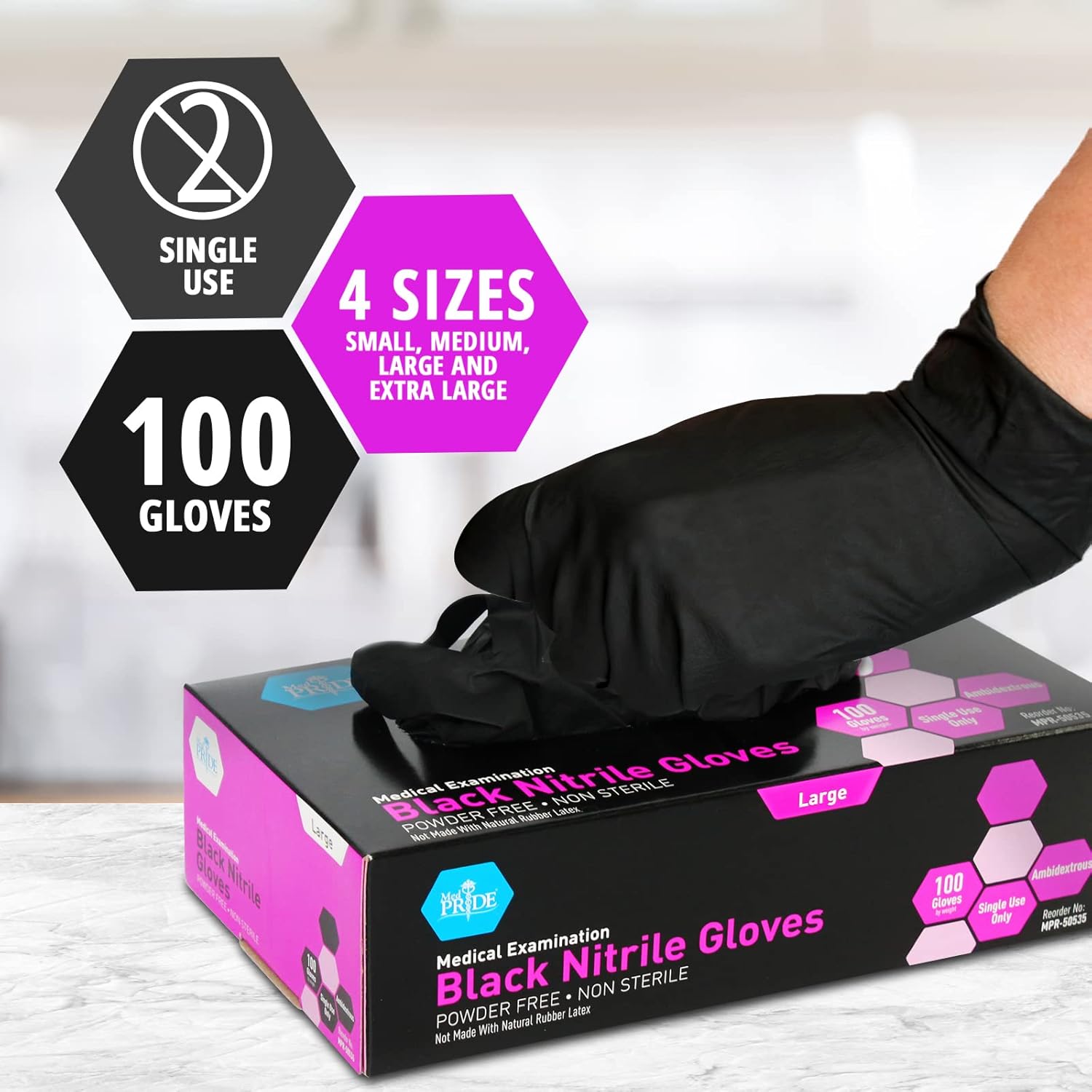 MED PRIDE Black Nitrile Gloves 5 Mil Non-Latex 100 Count