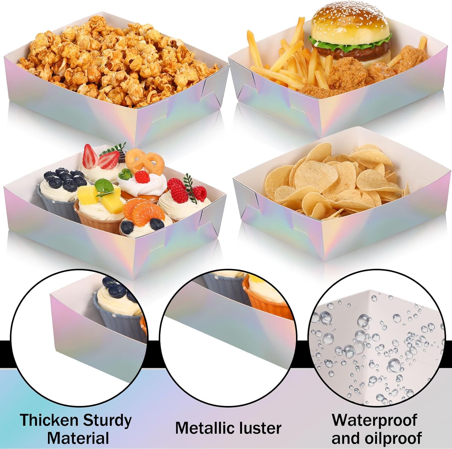 Mifoci 50 Pcs Metallic Iridescent Serving Trays