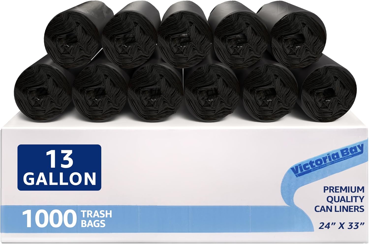 VicBay 13 Gallon Black Trash Bags 1000 Ct Can Liners