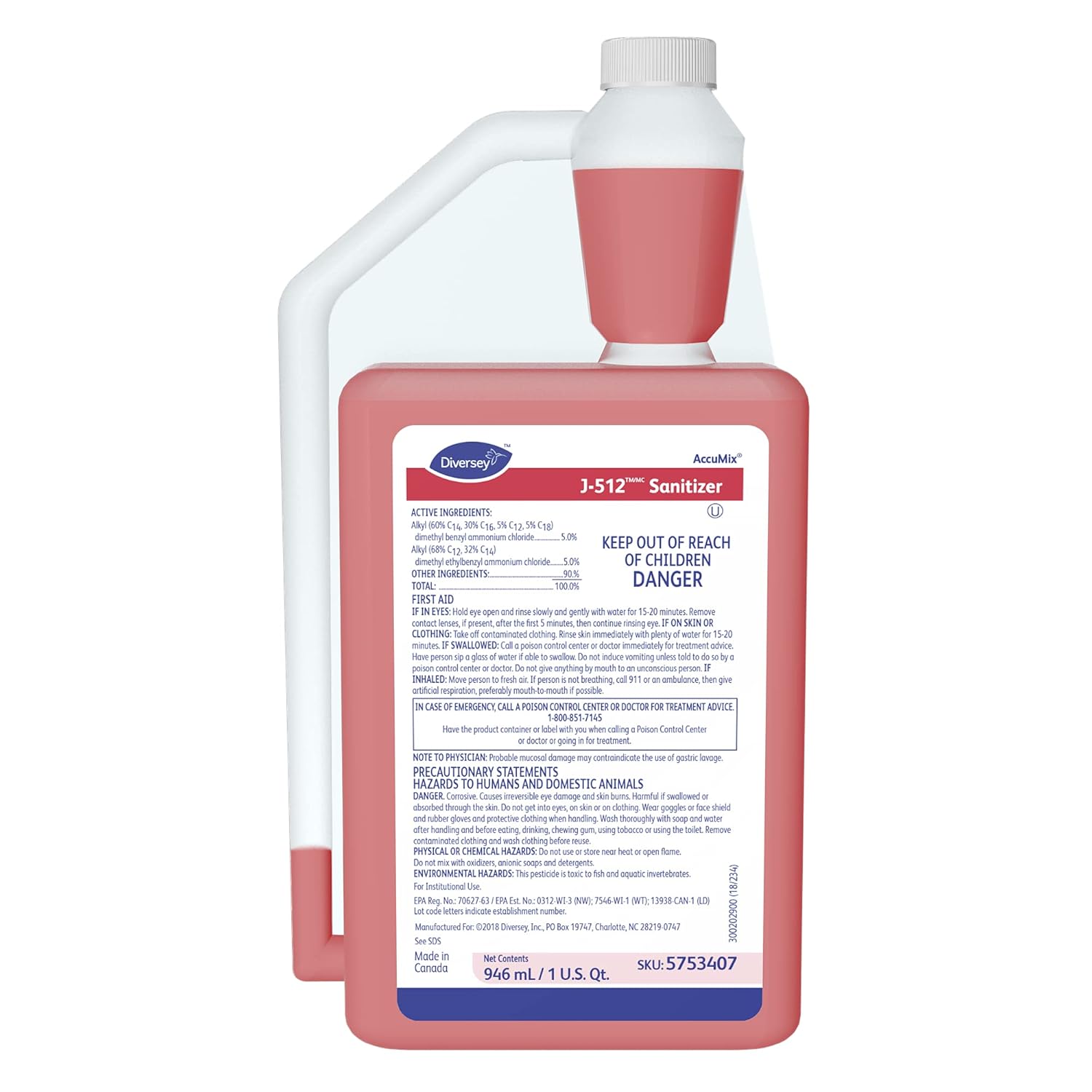 Diversey J-512 Sanitizer 32 Ounce No Rinse