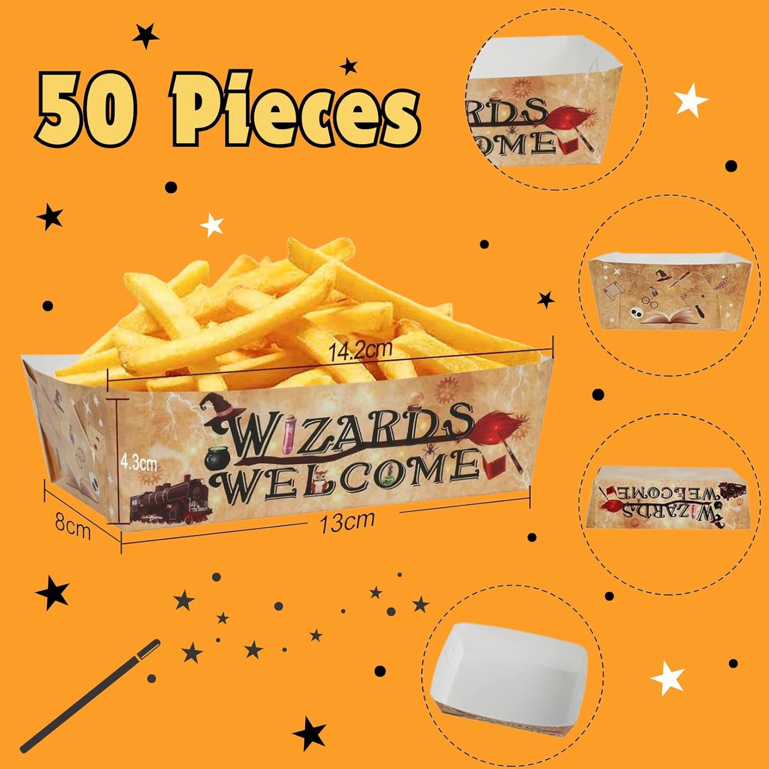 Zoyeven 50-Pack Wizard Themed Paper Food Trays Halloween Party Supplies