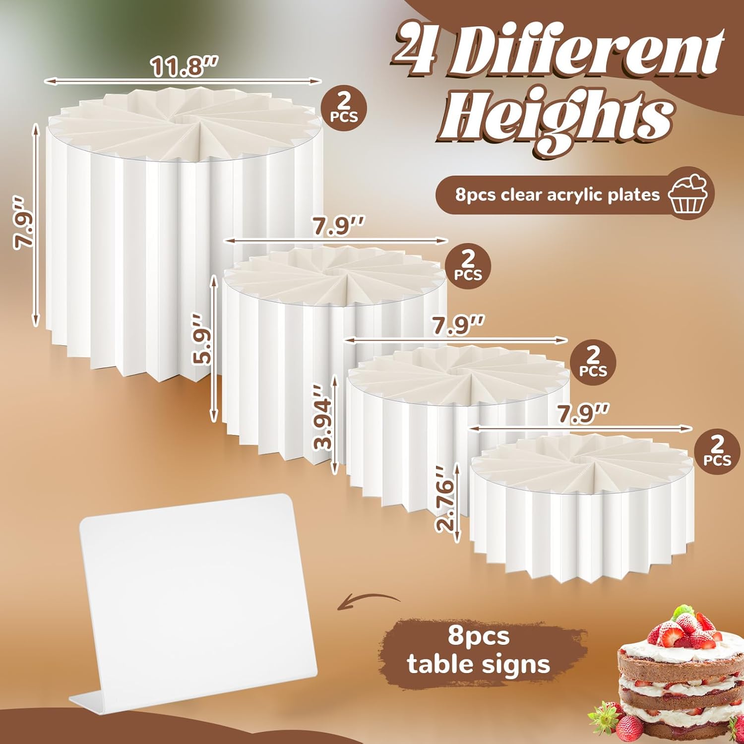 Marsui 8pcs Foldable Acrylic Buffet Risers for Dessert Tables and Party Decorations