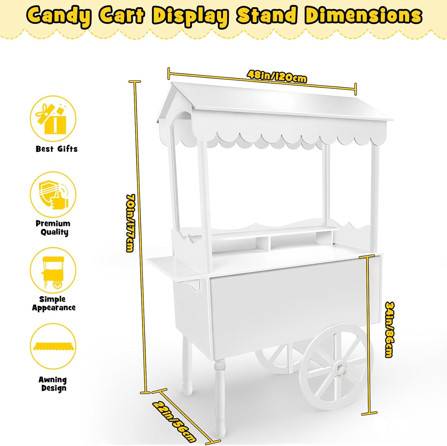 7FT Candy Cart Display Stand with Decorated Wheels