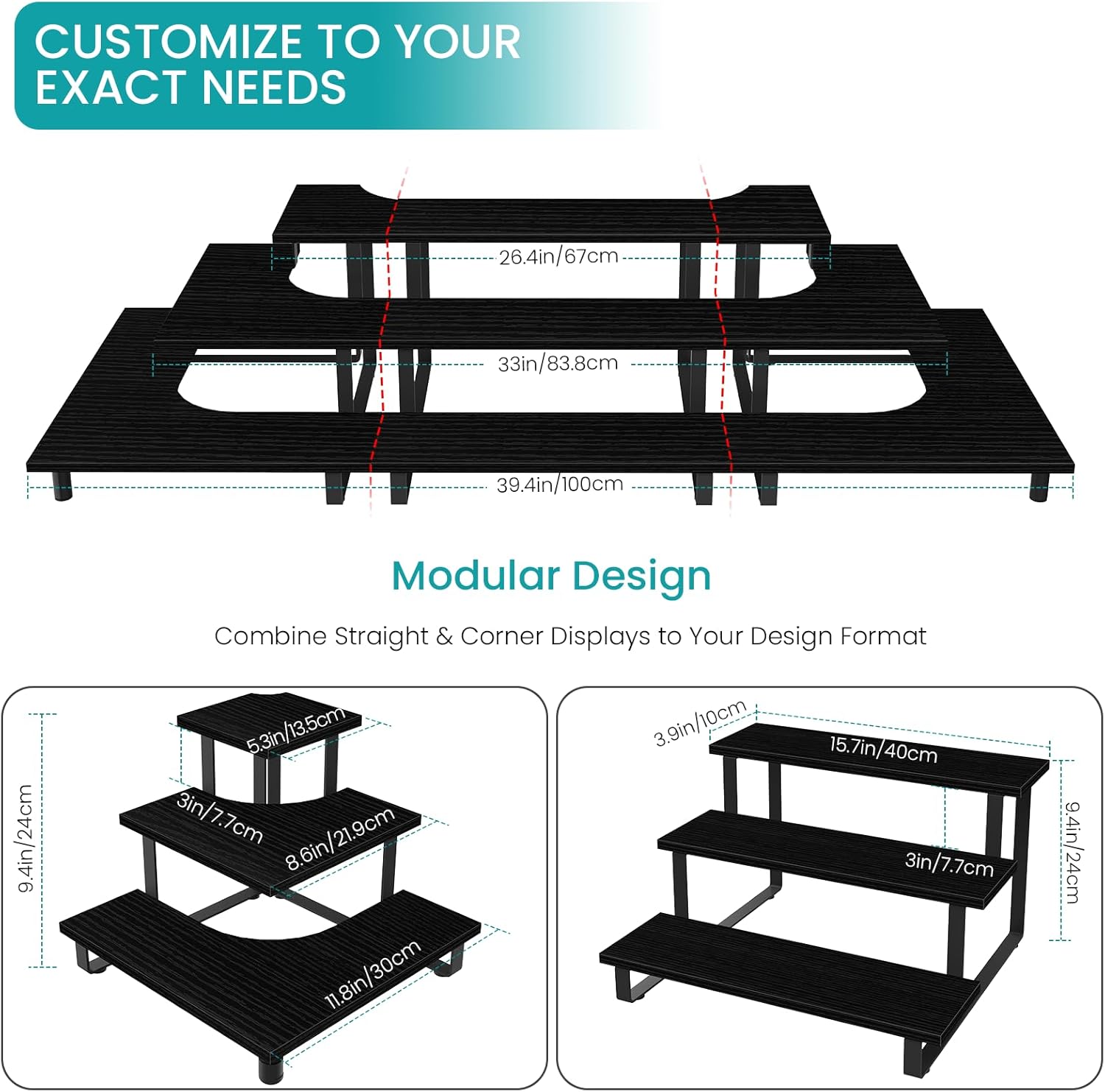 ELITEROO 3 Tier Wooden Display Shelf Stand Black