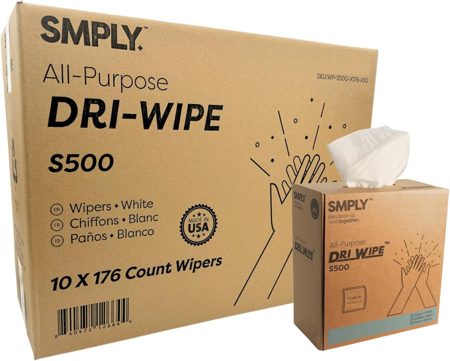 Dri-Wipe S500 by SMPLY Brands 10 Boxes of 176 Wipes