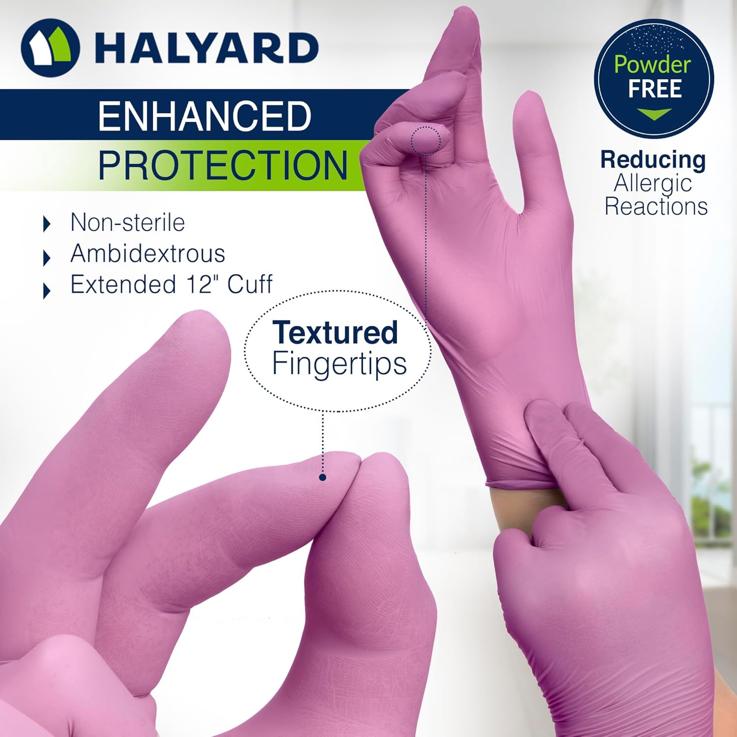 HALYARD Pink Nitrile Exam Gloves with 12 Cuff