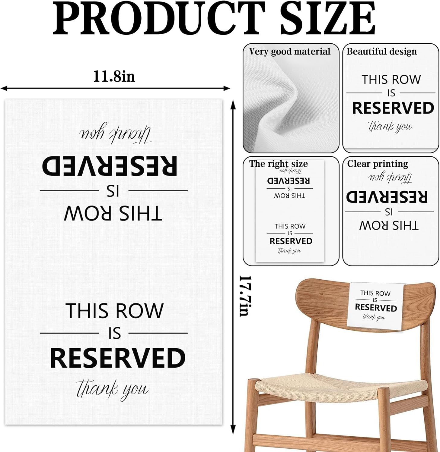 6Pcs White Reserved Seating Chair Signs for Wedding Ceremony