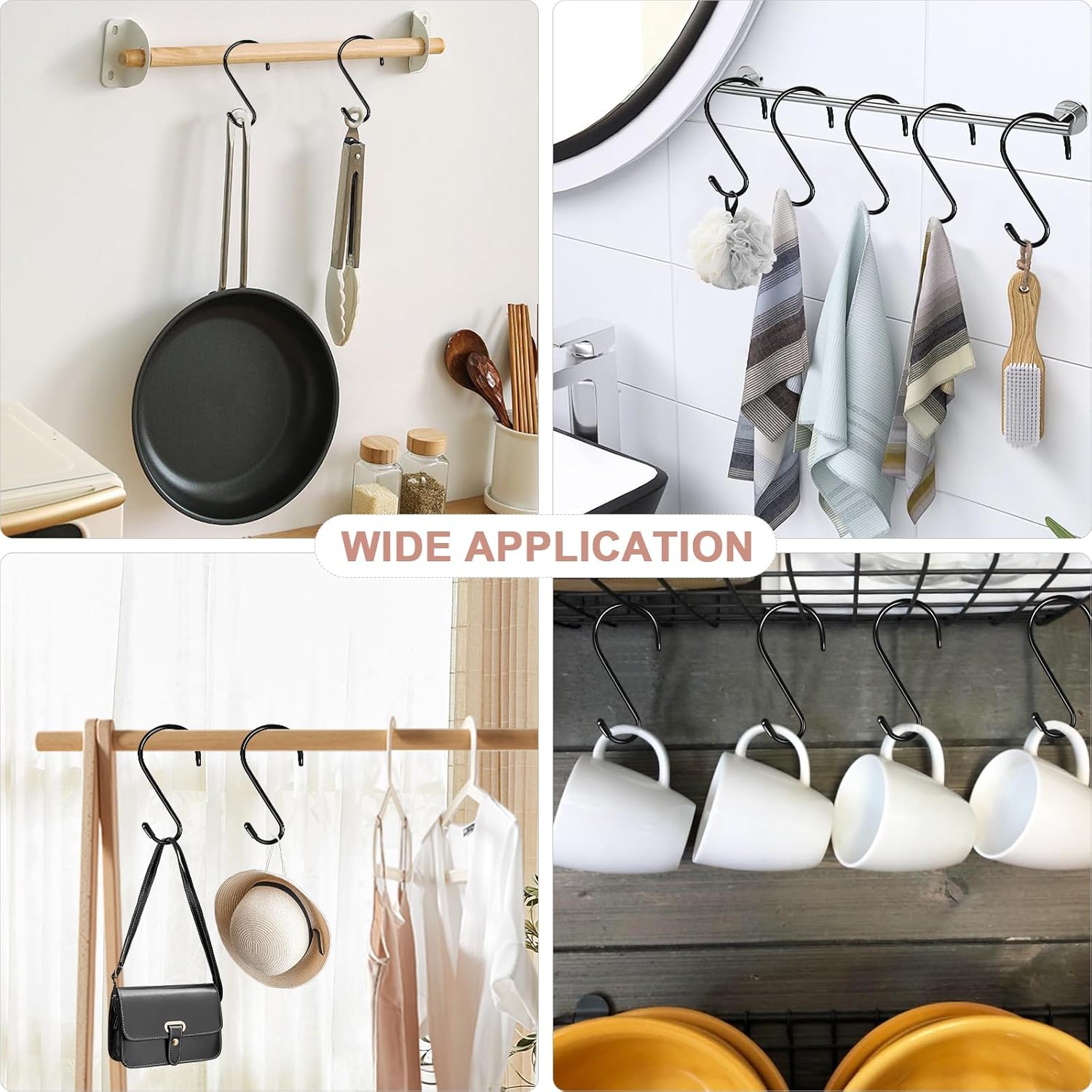 6 Pack Heavy Duty S Hooks with Vinyl Coating 6 Inch S Hooks for Hanging Kitchen Pans Clothes Bags Plants Hats Black