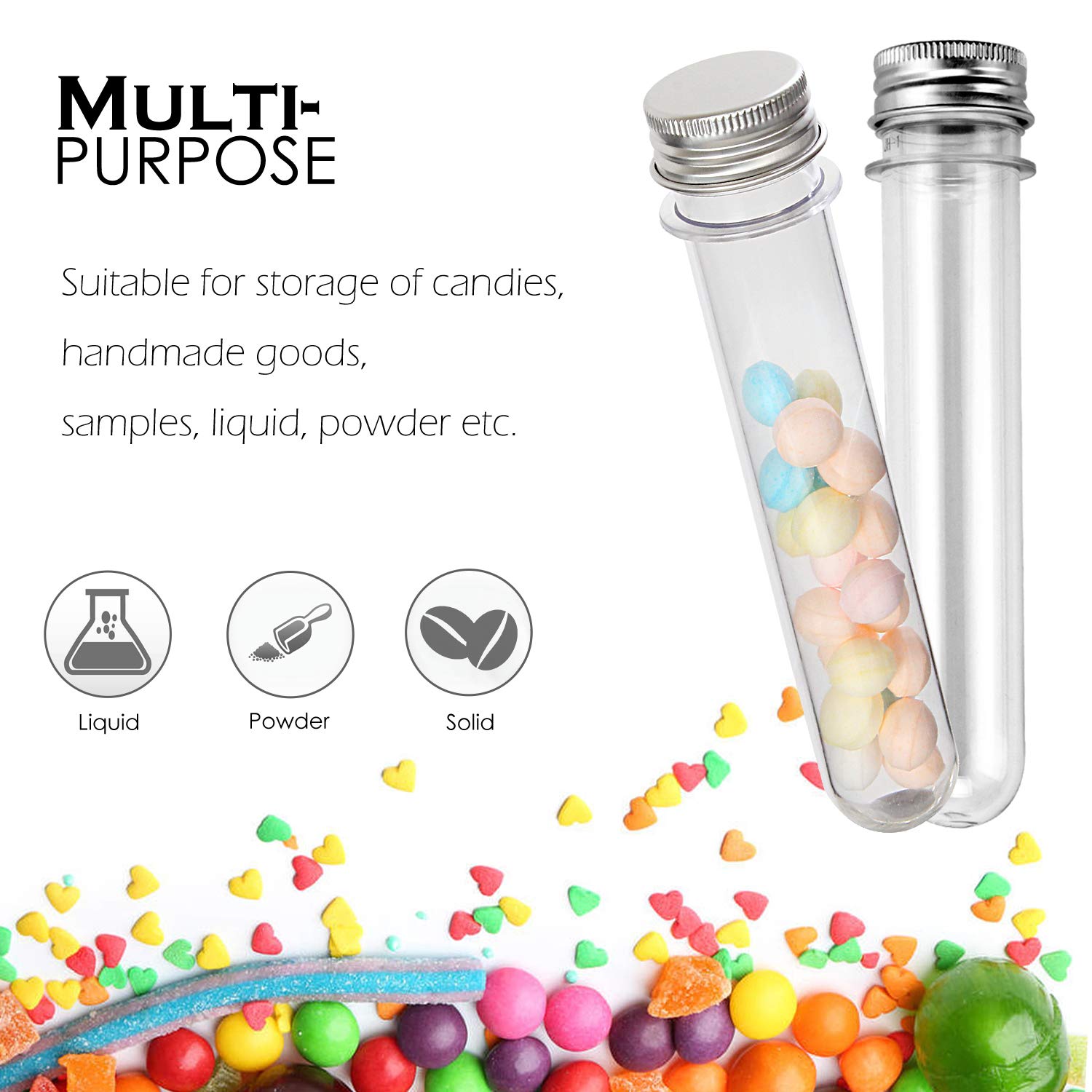 60 Pack Plastic Test Tubes with Caps for Bath Salt Candy Storage Lab Use