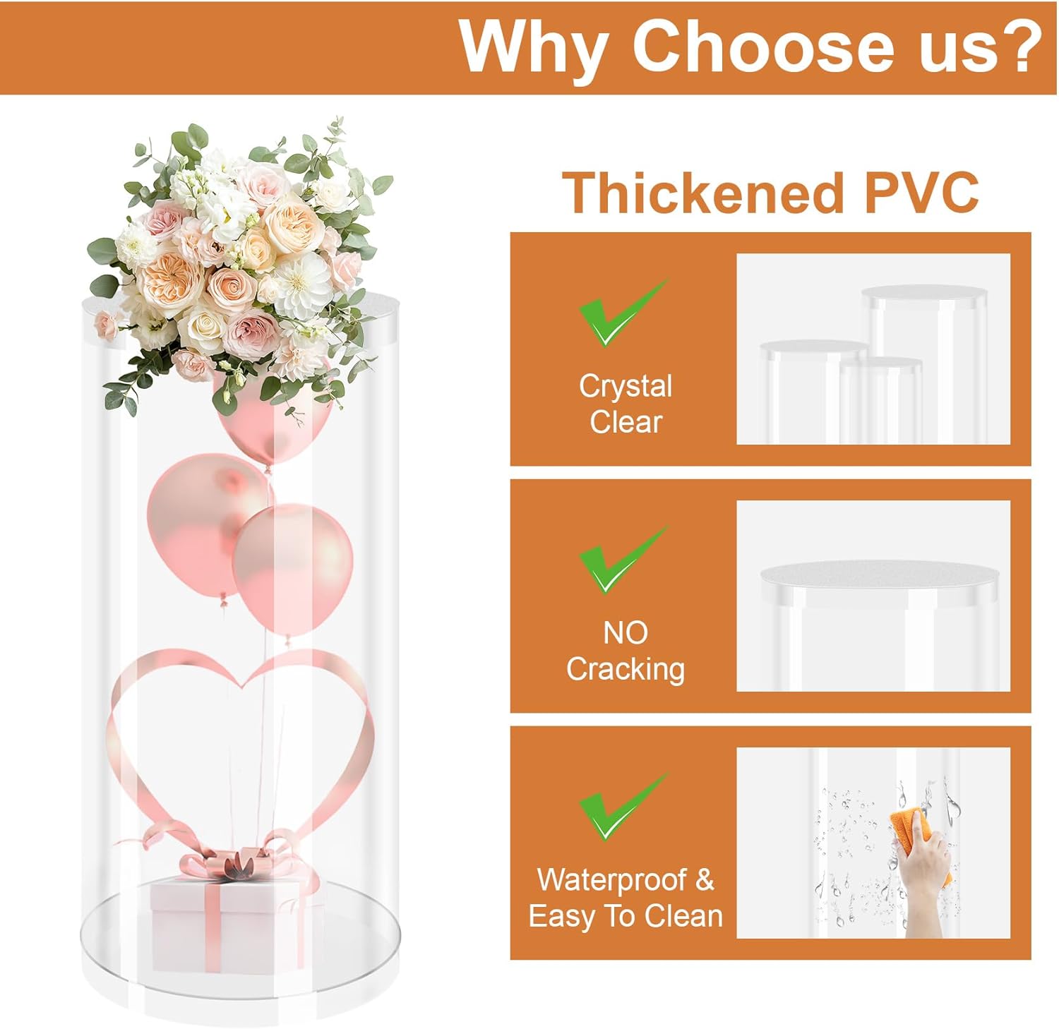 Party Cylinder Stands Set of 3 Clear Acrylic Display Stands