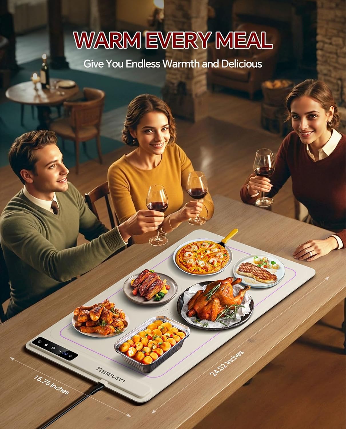 Taseven Food Warming Mat with 7 Temperature Settings and Kids Lock