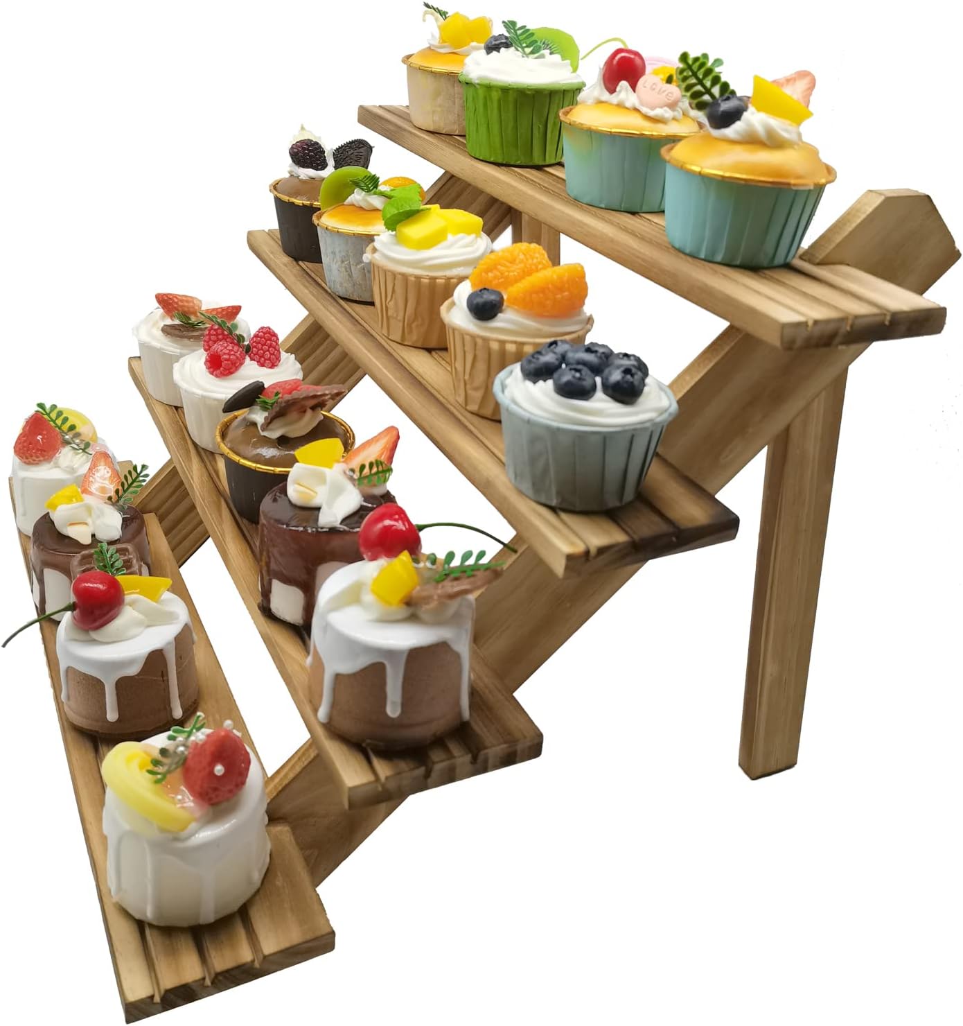 SOYOKAZE 4-Tier Rustic Wood Display Stand