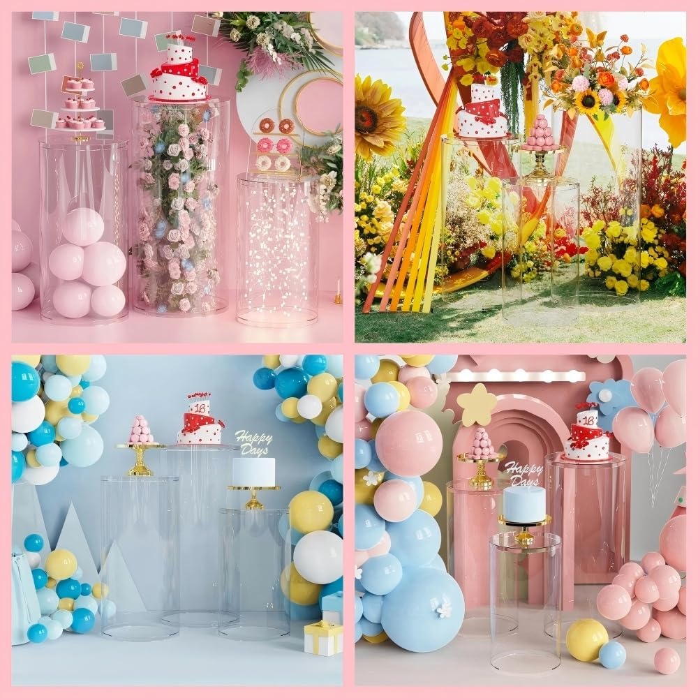 Clear Cylinder Display Stands 3Pcs for Party Decor
