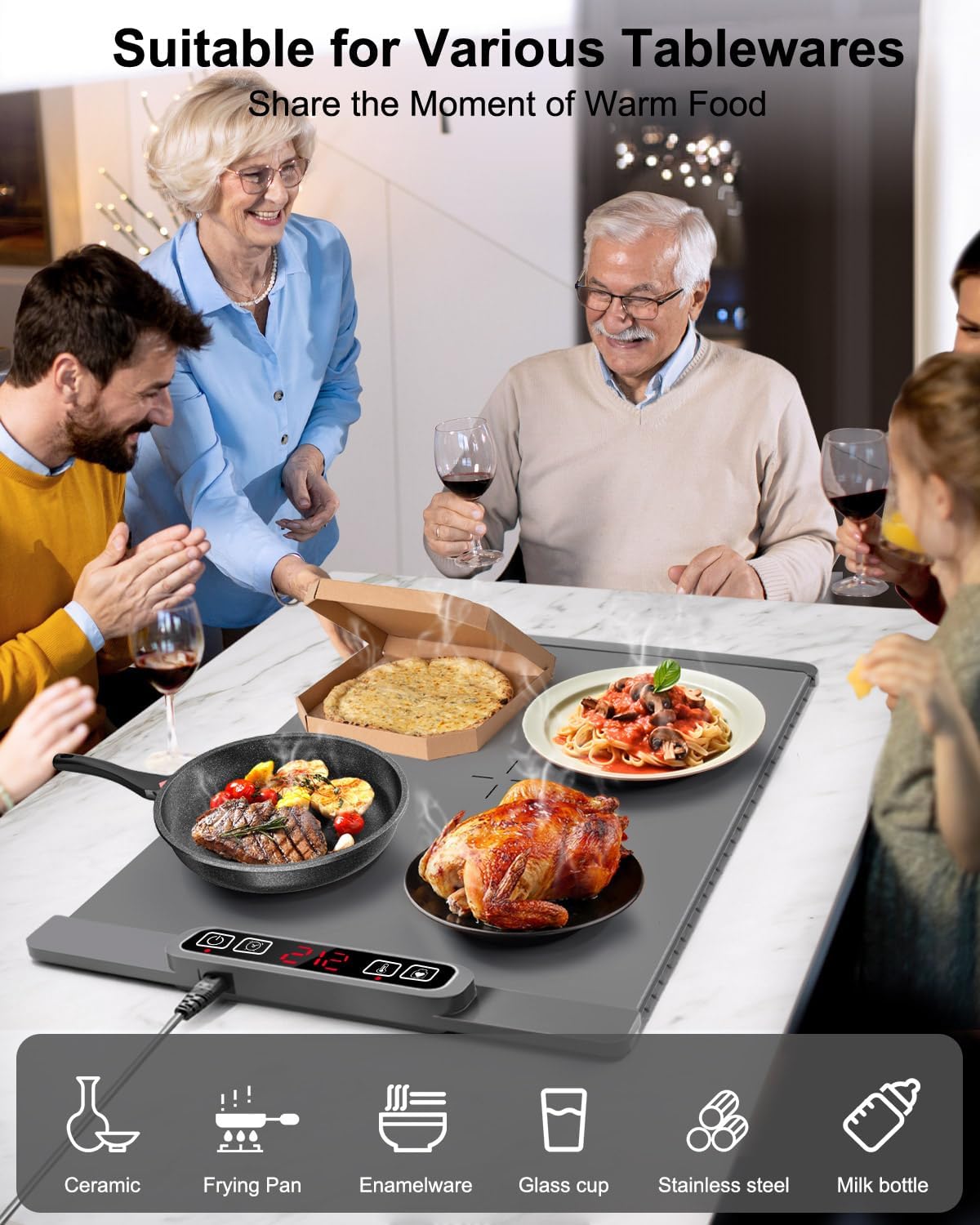 AUTOPkio Electric Warming Tray with 5 Temperature Settings and 4H Auto Shut-Off Timer