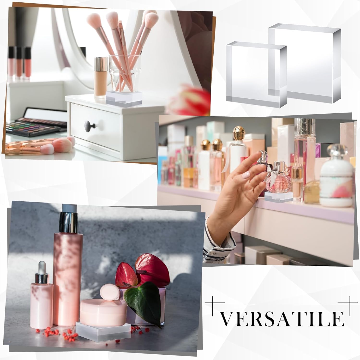 Vicenpal 8 Pcs Acrylic Cube Jewelry Display Stand Set