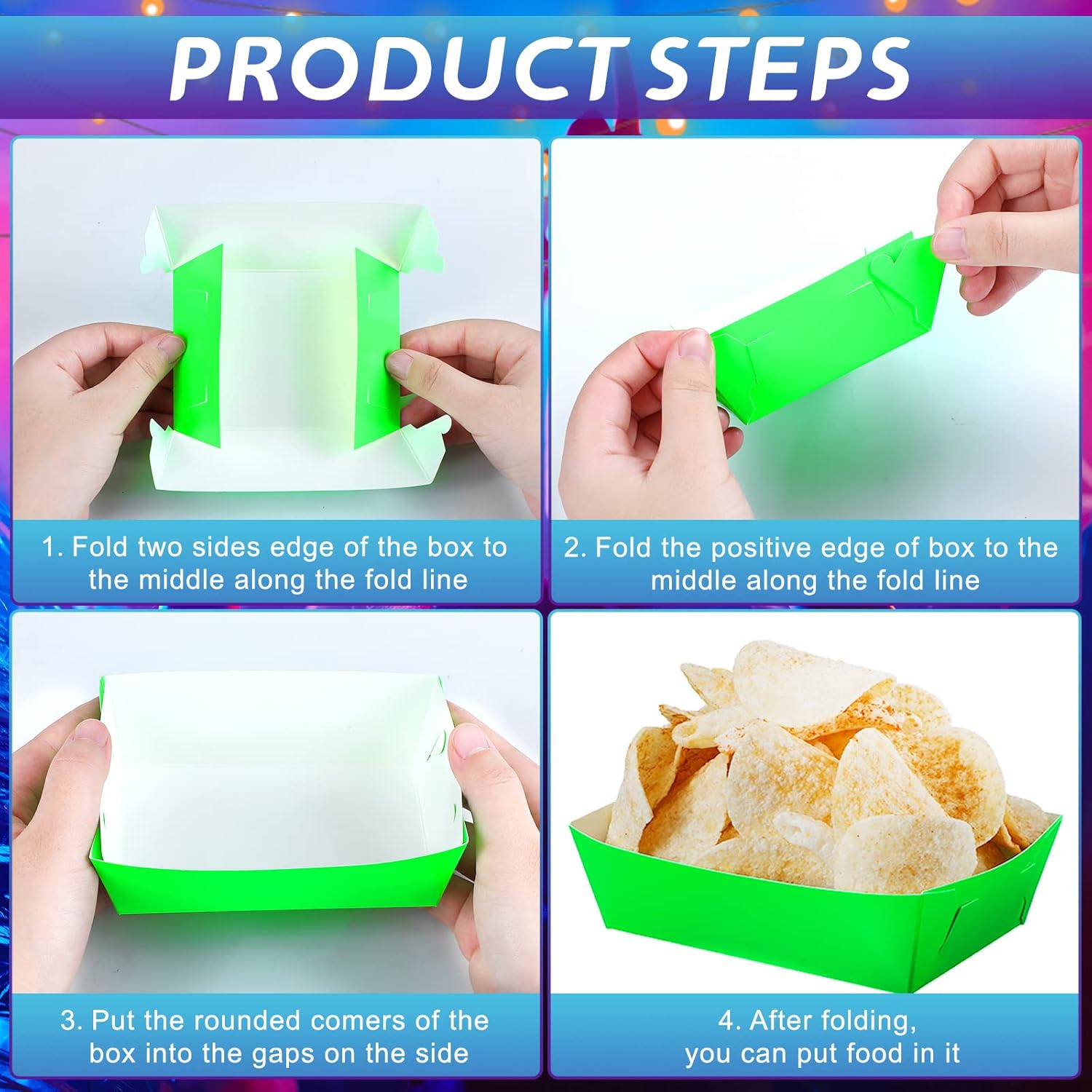 Hoolerry 48 Pcs Neon Glow Food Trays for Parties