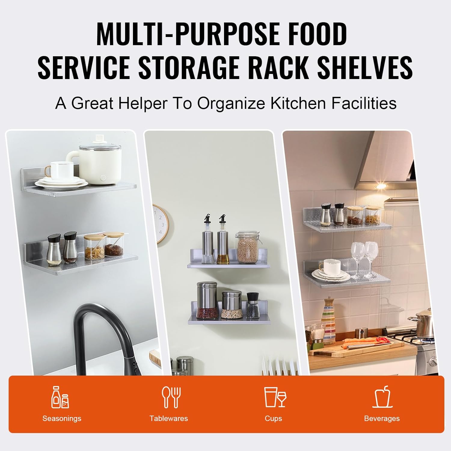 VEVOR Stainless Steel Wall Shelf 2 Pack 44 lbs Capacity