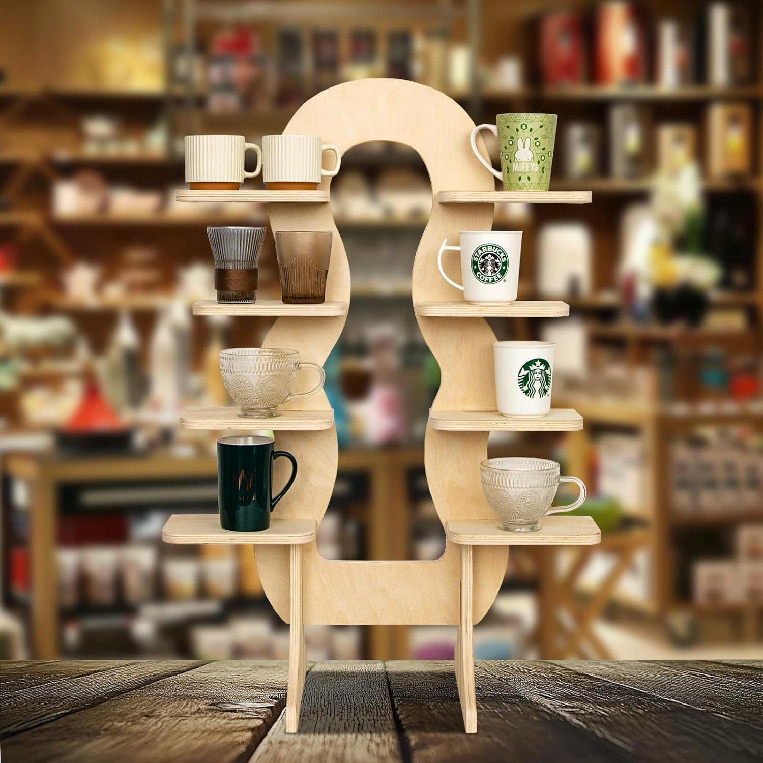 8-Tier Collapsible Wood Display Stand for Craft Fair and Retail Booths