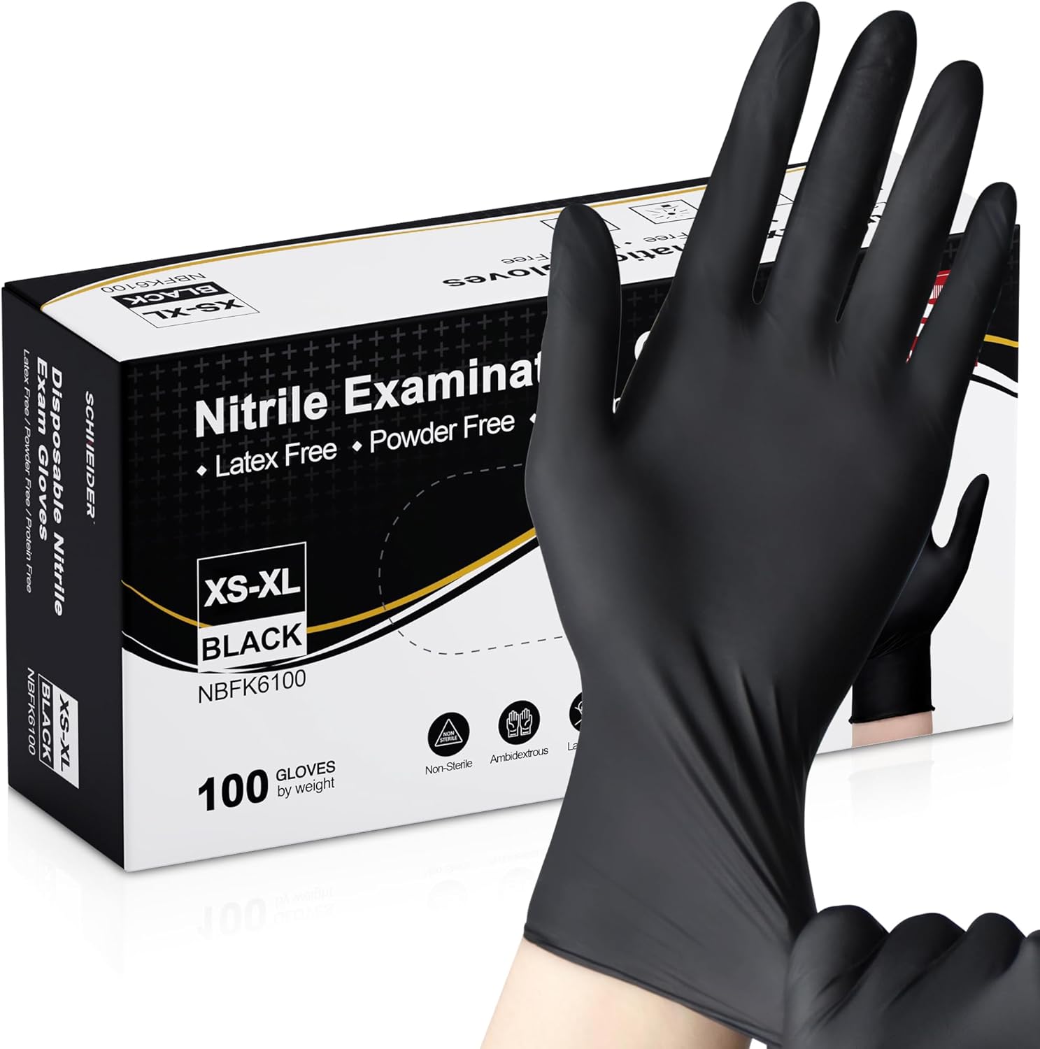 Schneider Nitrile Exam Gloves Latex Free Powder Free Black Disposable Gloves for Medical and Food Prep