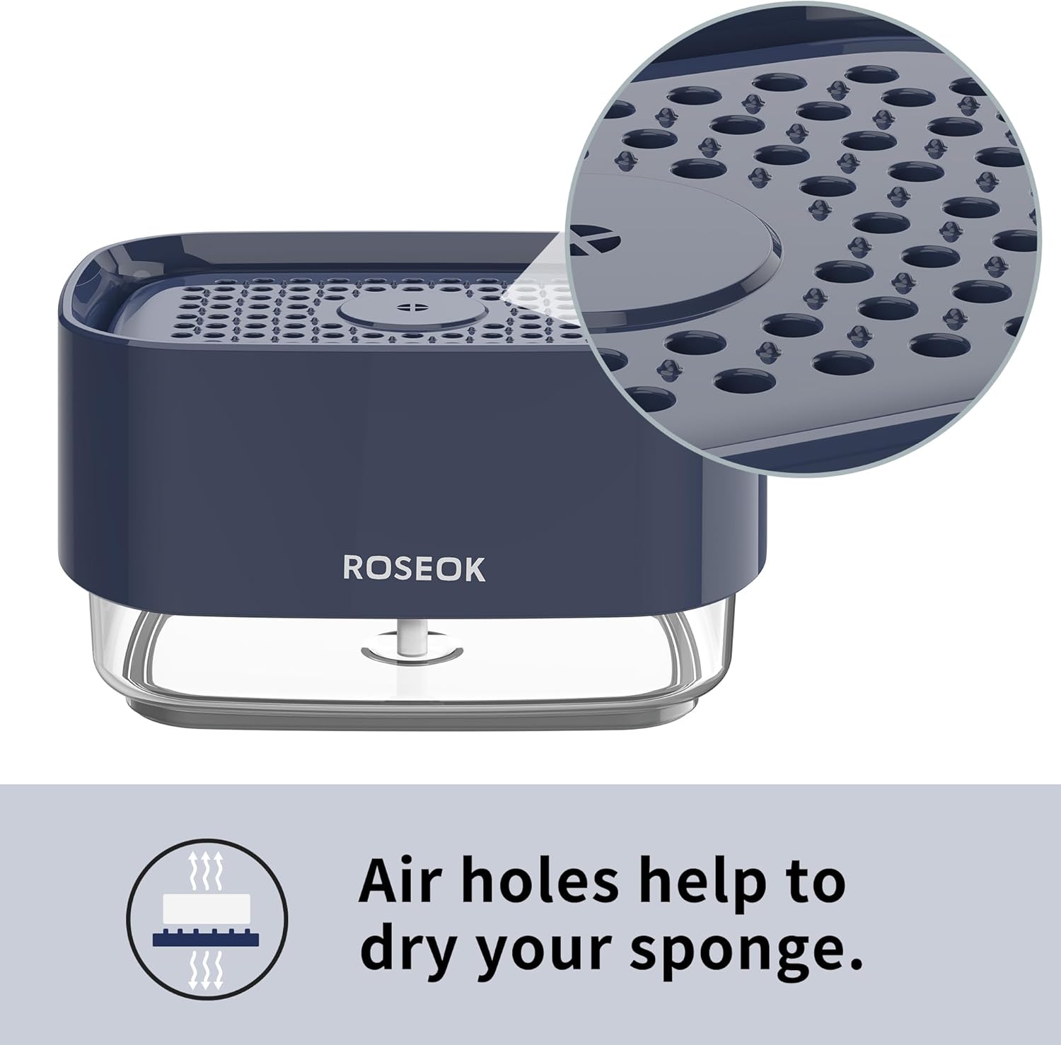 ROSEOK Dish Soap Dispenser with Sponge Holder 17 Ounces Navy Blue