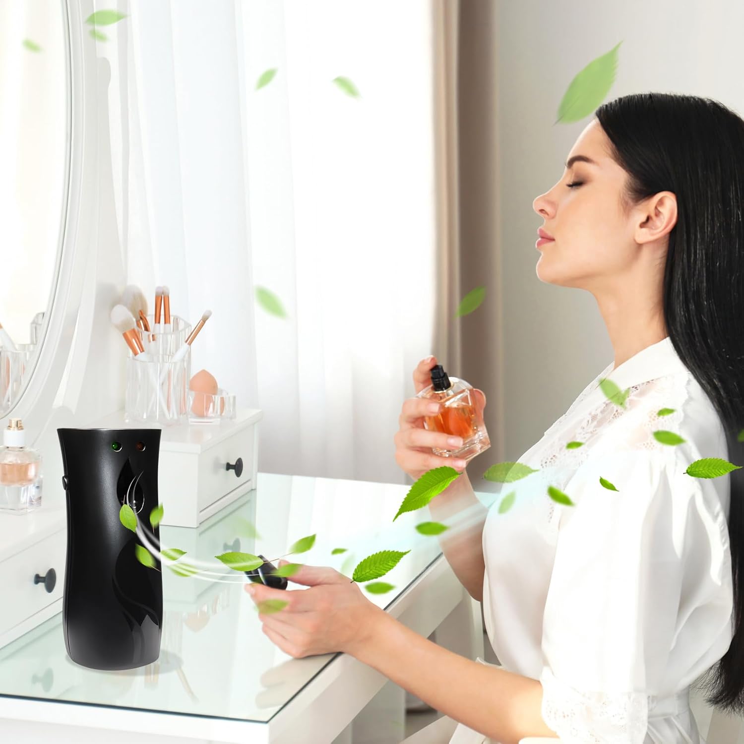 2 Pcs Automatic Air Freshener Spray Dispenser with Wall Mount Option Black