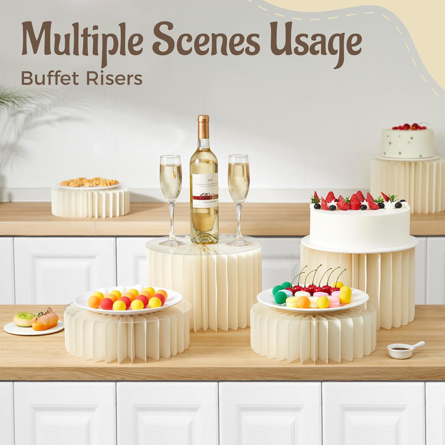 4-Pack White Buffet Risers with Acrylic Plates