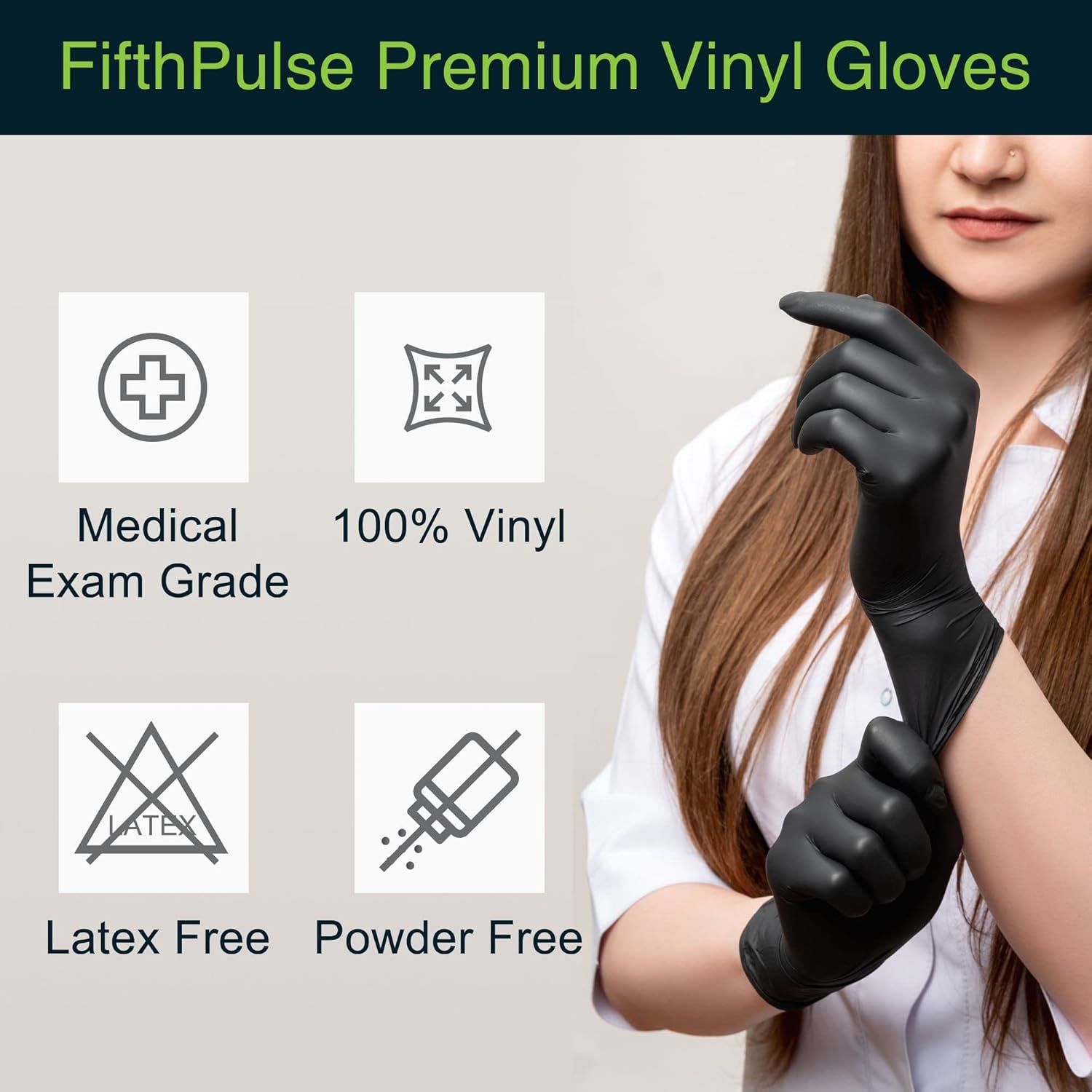 FifthPulse Black Vinyl Disposable Gloves