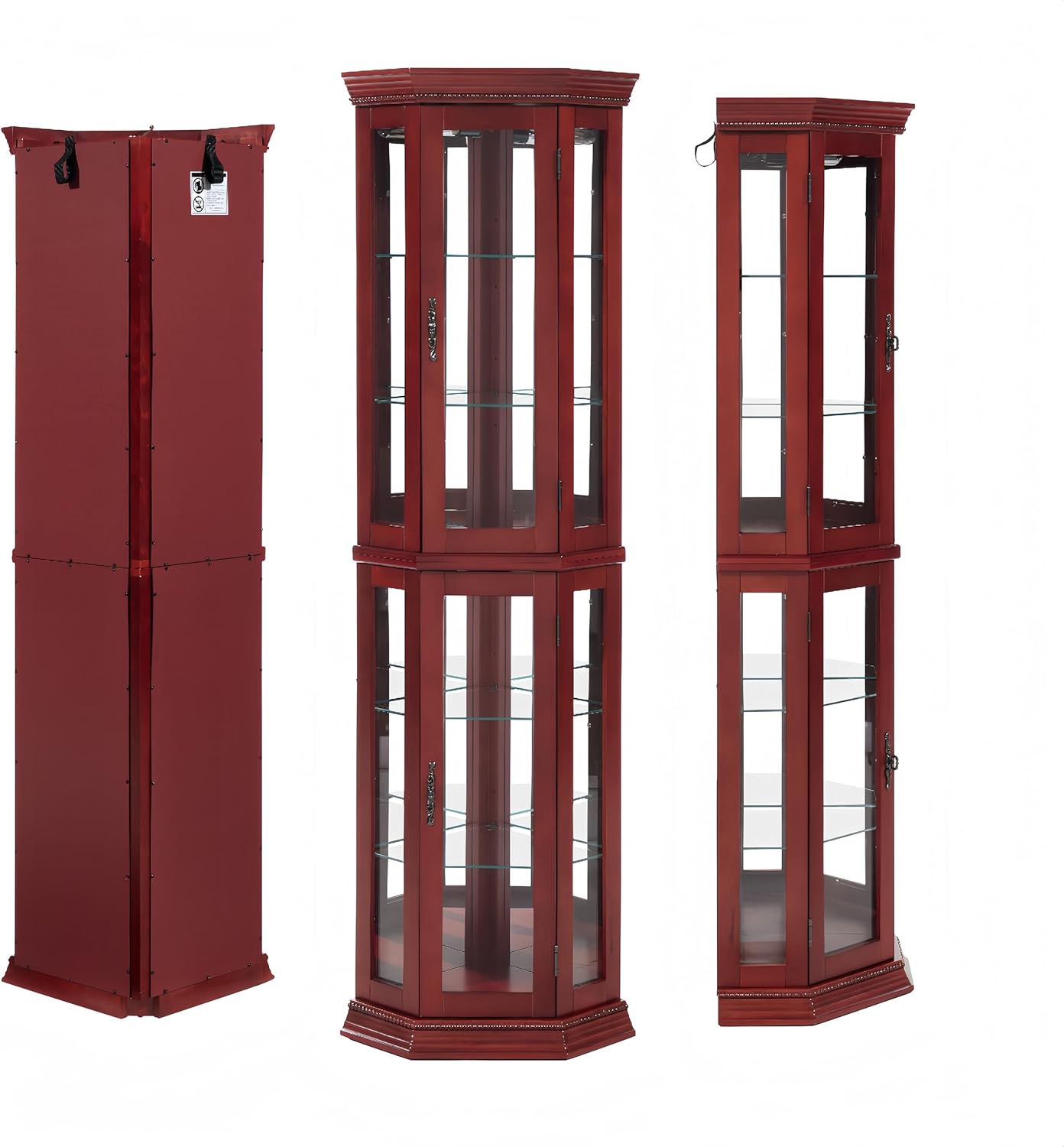 Corner Curio Cabinet with Lights - Adjustable Glass Shelves and Mirror Back