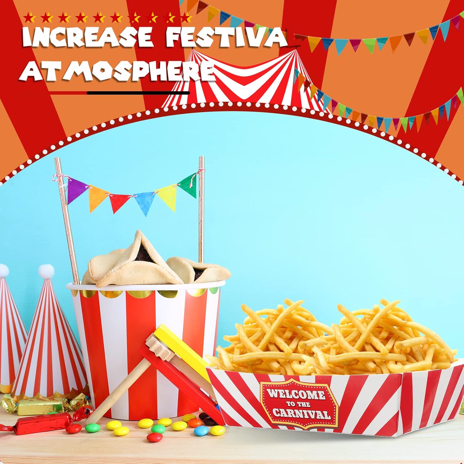 200 Piece Carnival Theme Serving Trays for Parties