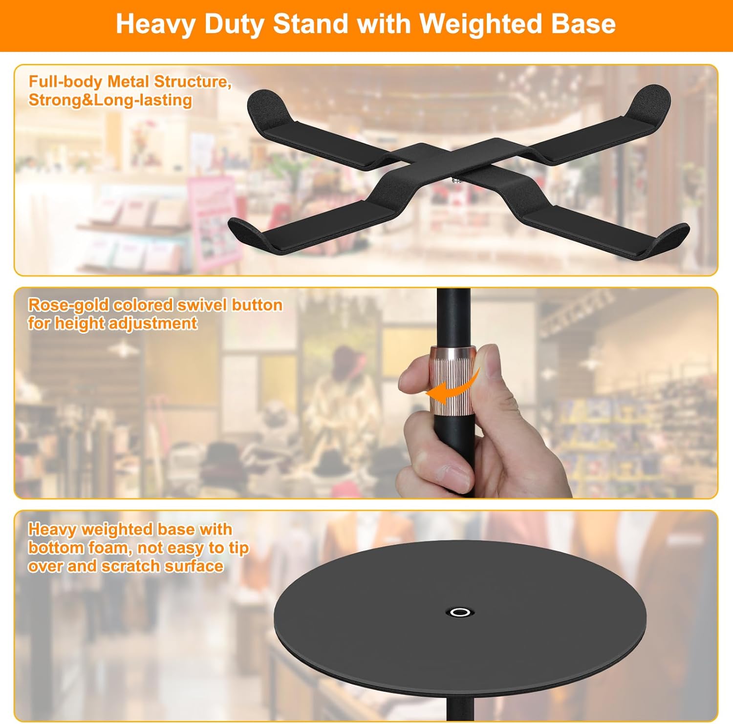 Demao Adjustable Height Purse Display Stand 2 Pack Black Metal