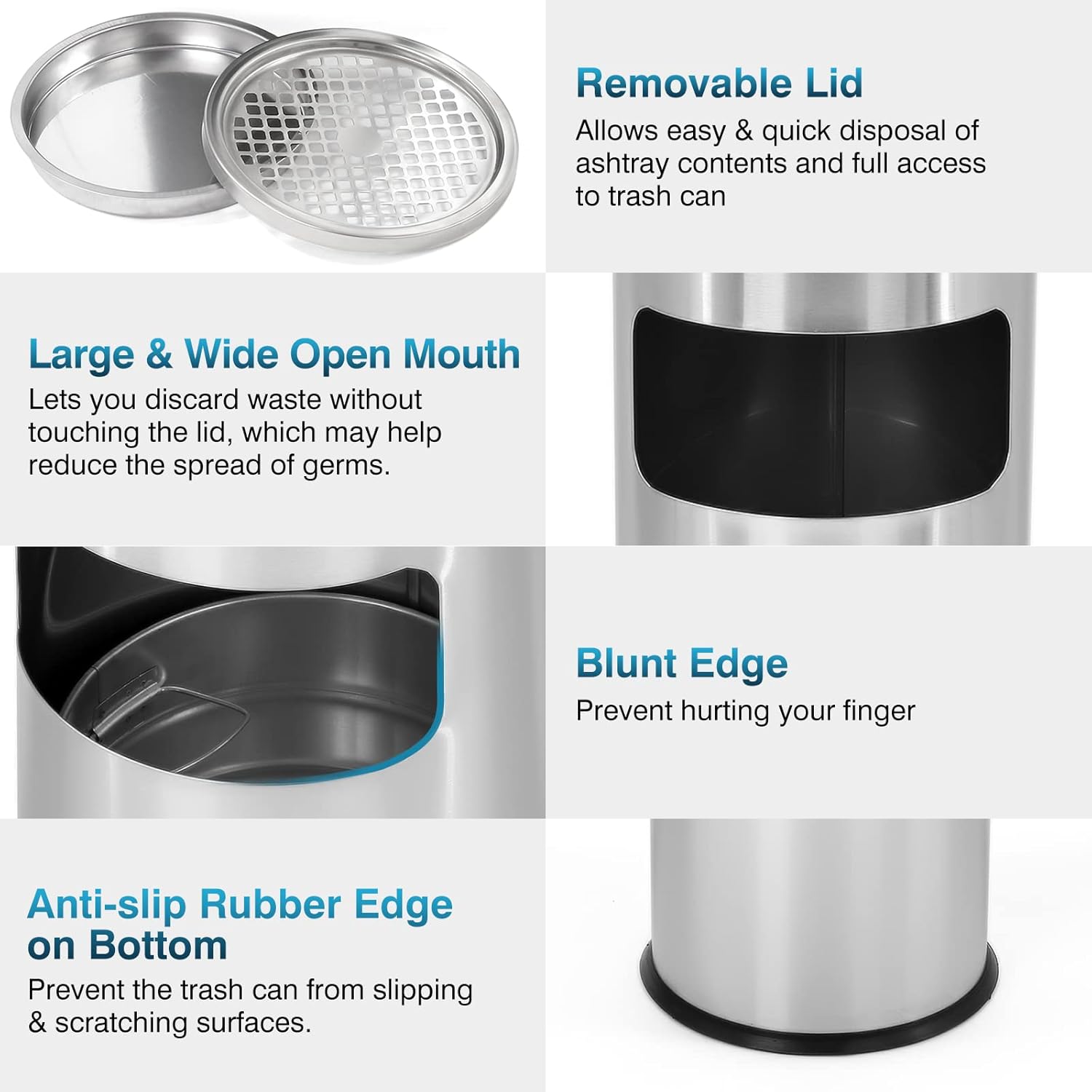 IRONWALLS Indoor Outdoor Trash Can with Lid Silver