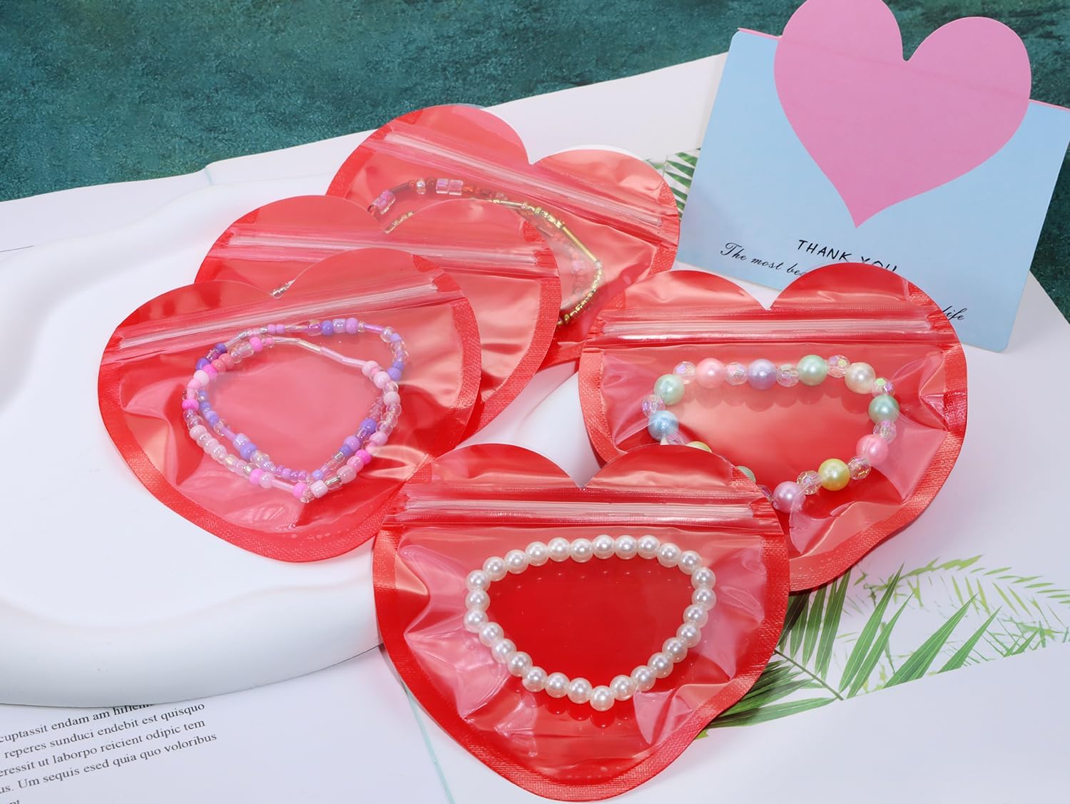 PPhtony Heart Shaped Jewelry Packaging Bags 50PCS Red