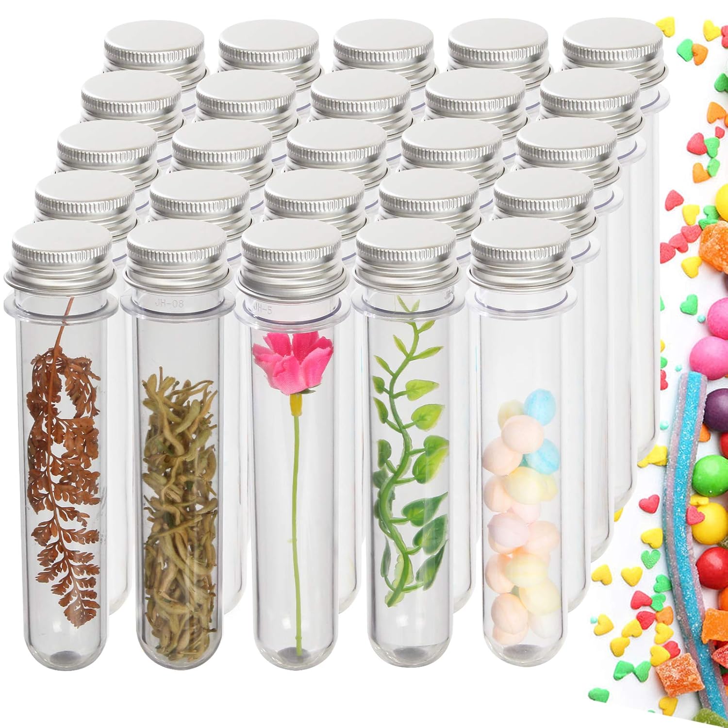 60 Pack Plastic Test Tubes with Caps for Bath Salt Candy Storage Lab Use