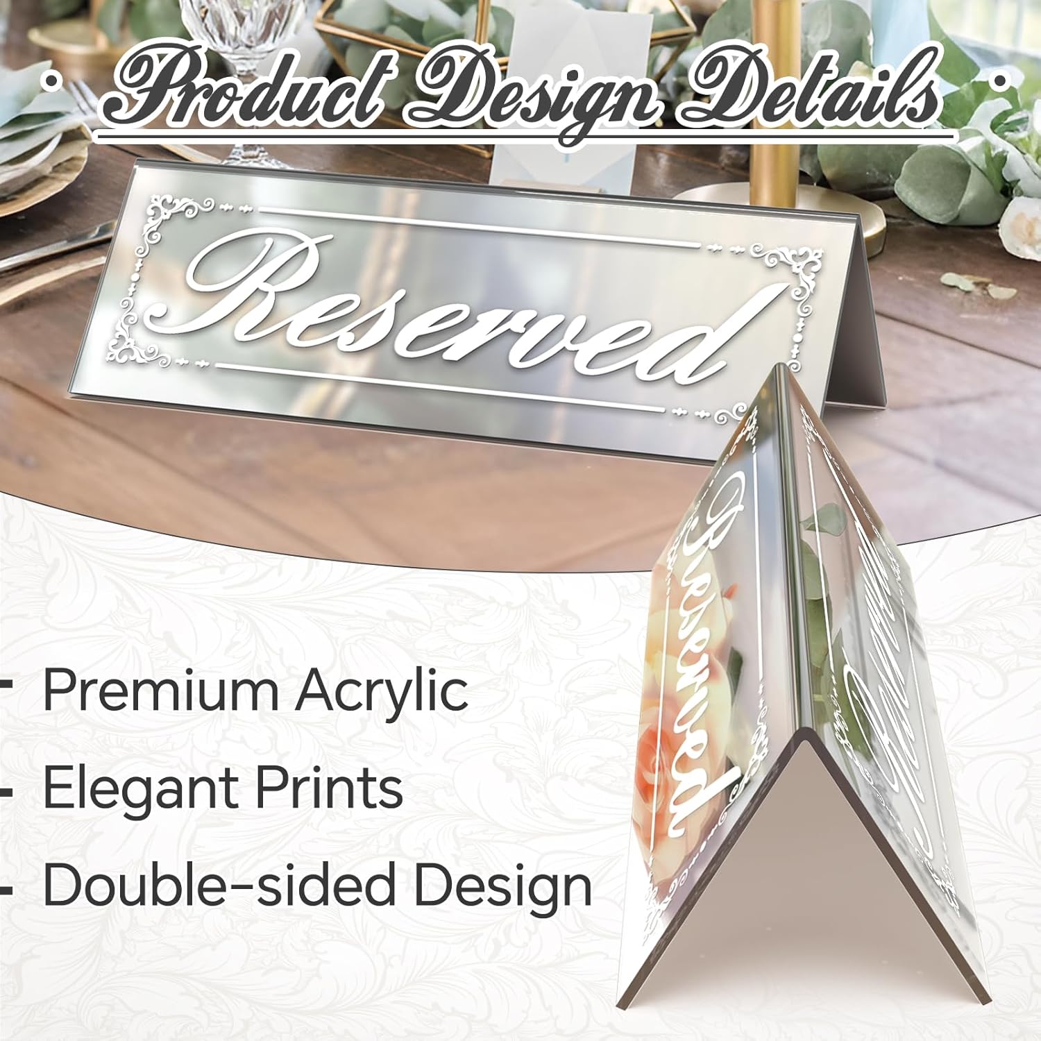 12 Pcs 6x2 Inch Silver Mirrored Table Signs