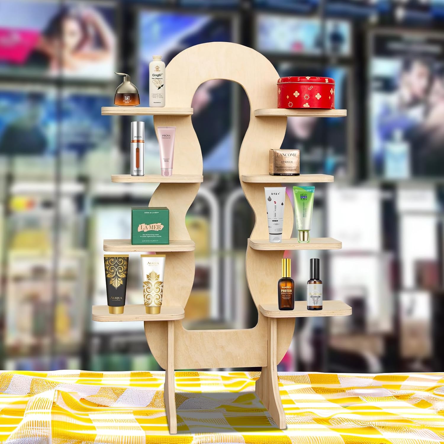 8-Tier Collapsible Wood Display Stand for Craft Fair and Retail Booths