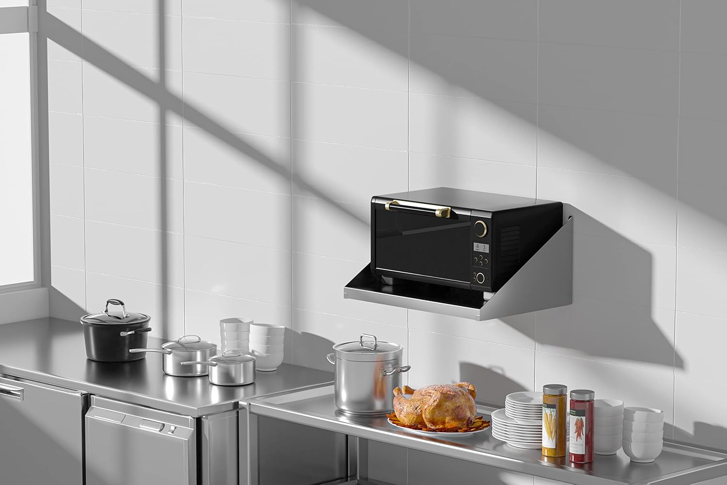Stainless Steel Microwave Wall Shelf 18x24 Inch Heavy Duty