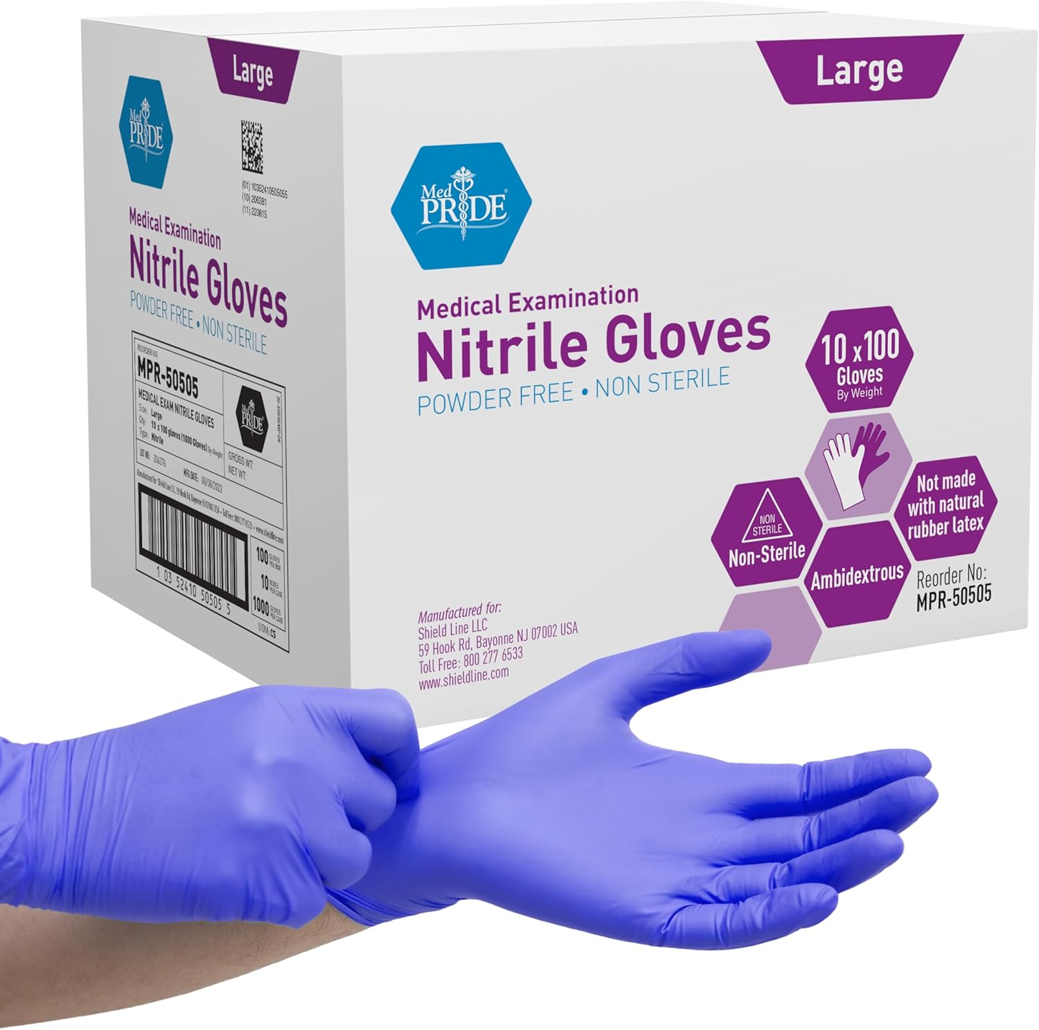 MedPride Powder-Free Nitrile Exam Gloves Large 100 Count Pack of 10