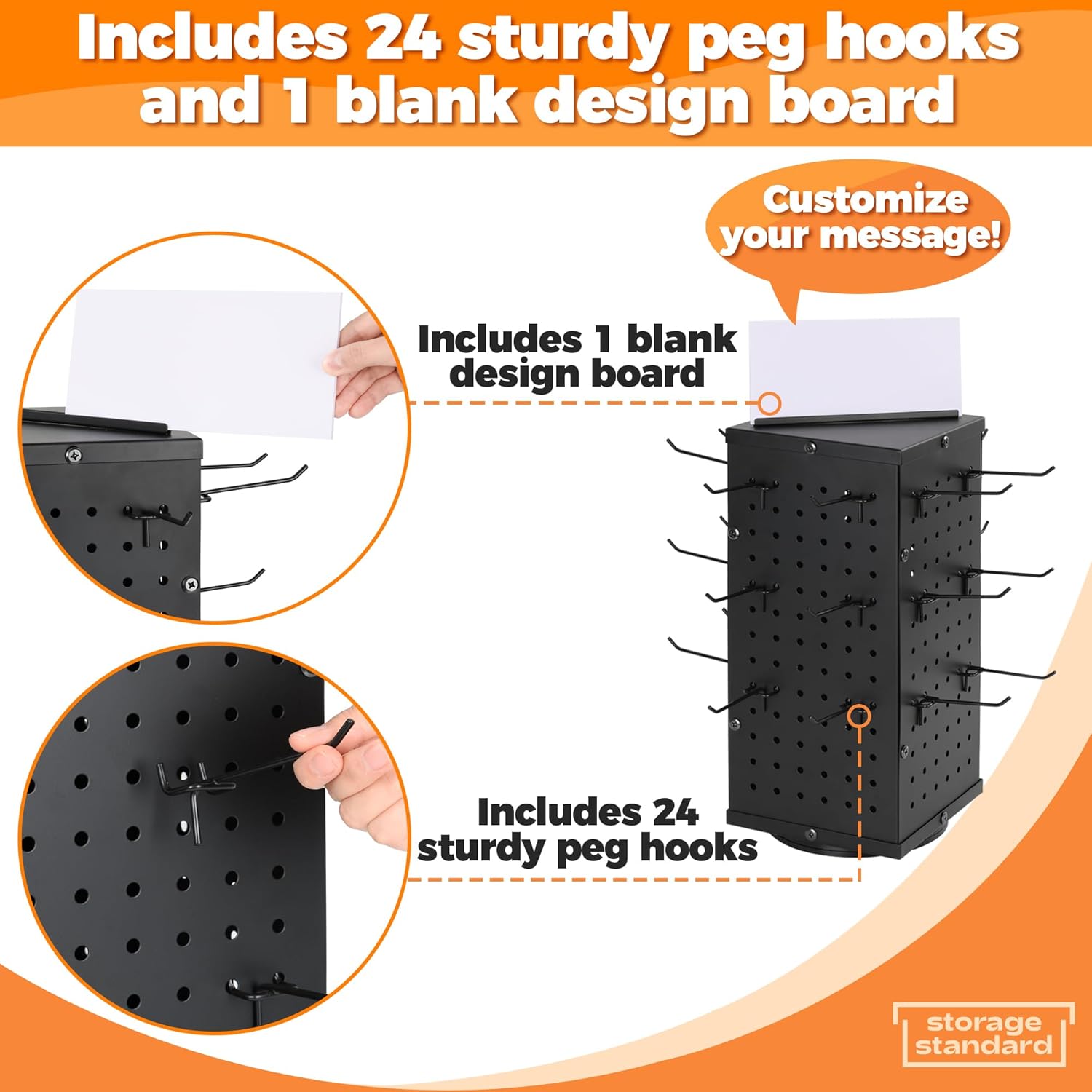 Rotating Pegboard Display Stand with 24 Hooks - 4-Sided Organizer for Jewelry and Accessories